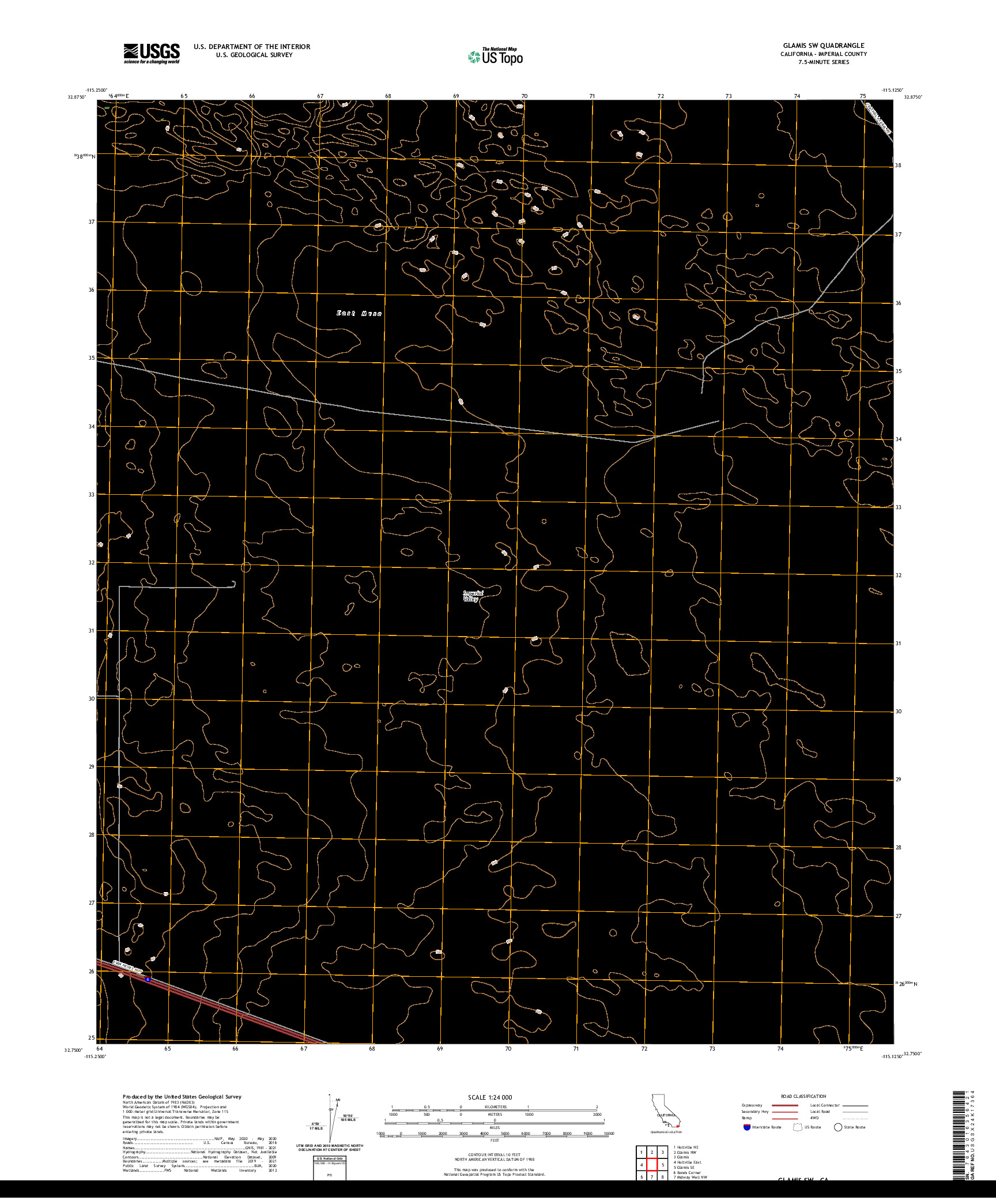 US TOPO 7.5-MINUTE MAP FOR GLAMIS SW, CA