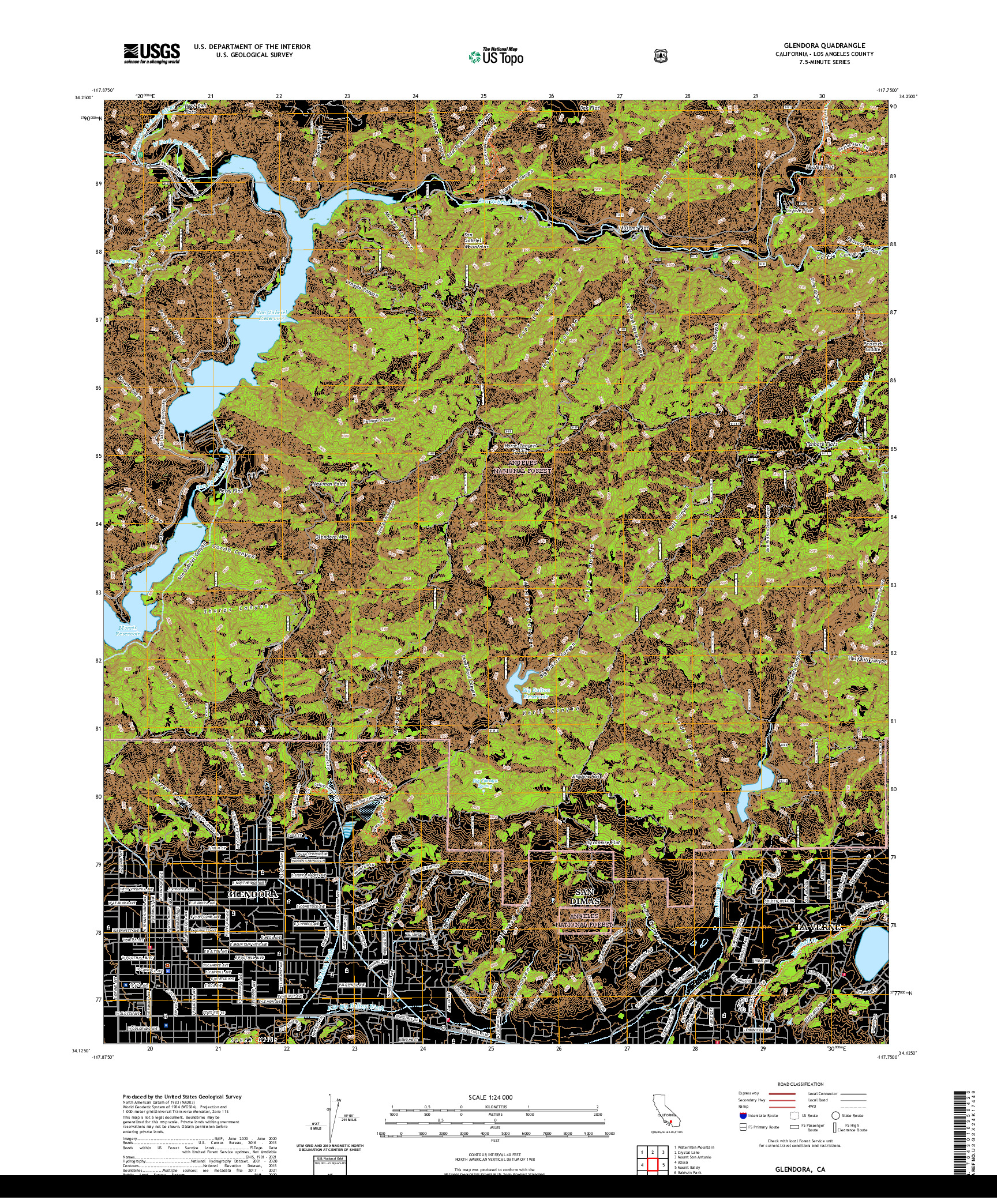 US TOPO 7.5-MINUTE MAP FOR GLENDORA, CA