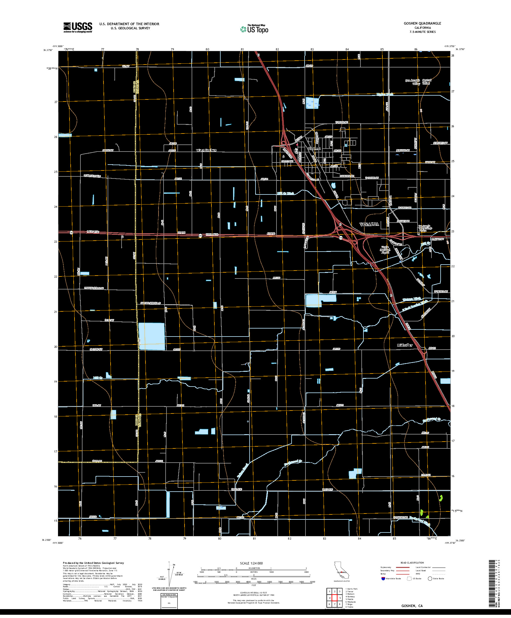 US TOPO 7.5-MINUTE MAP FOR GOSHEN, CA