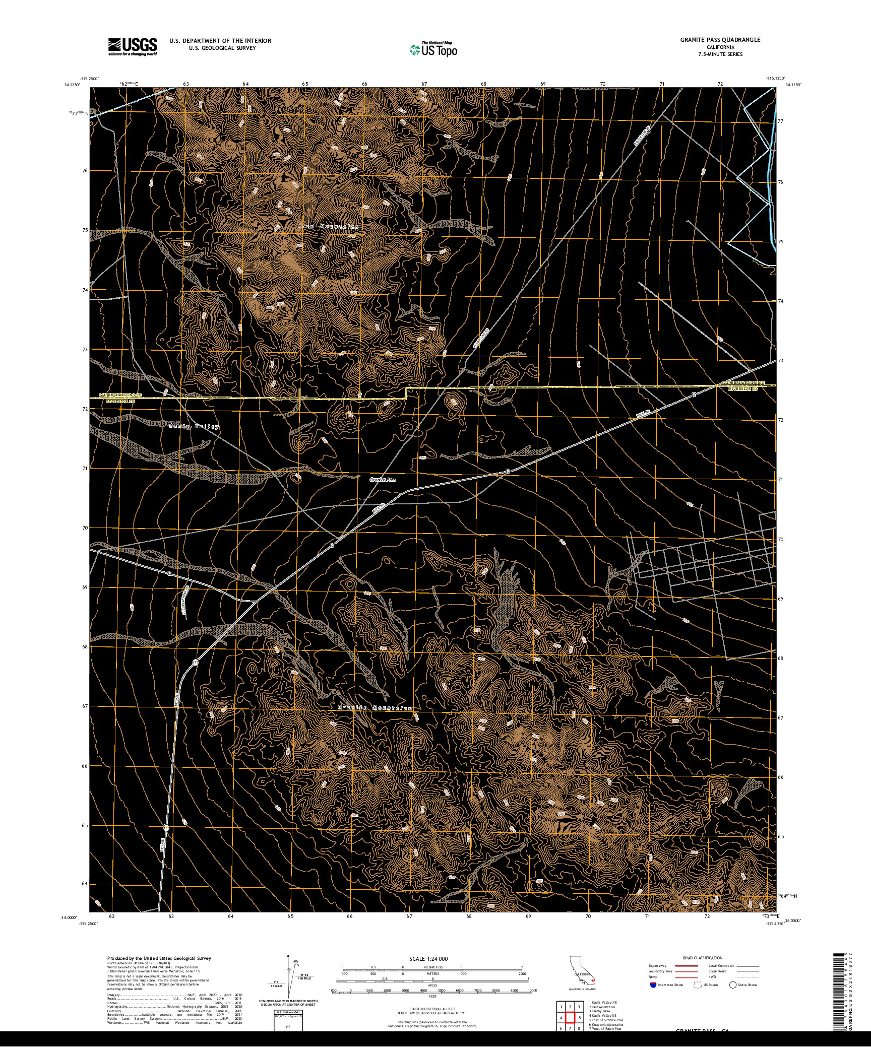 US TOPO 7.5-MINUTE MAP FOR GRANITE PASS, CA