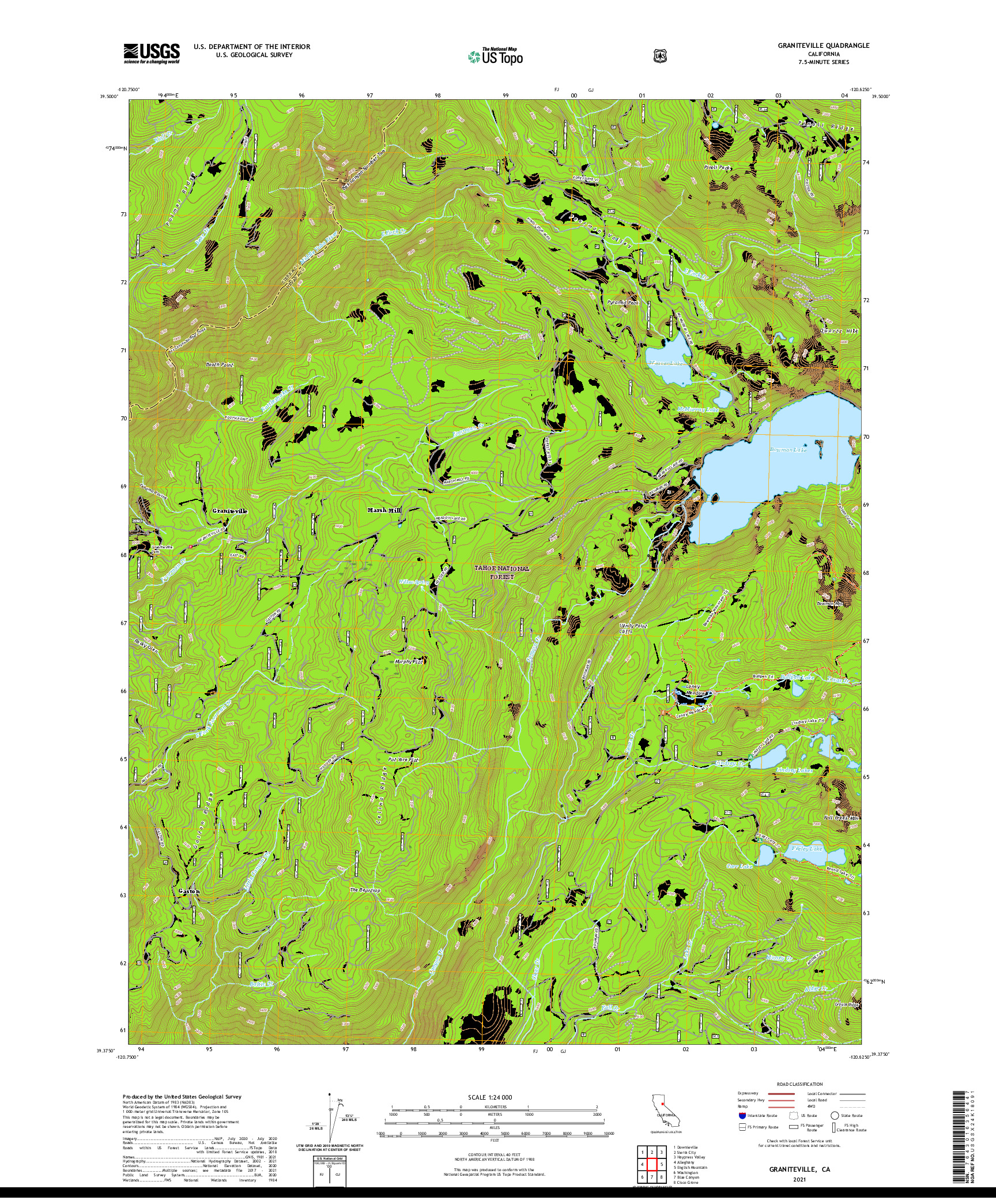 US TOPO 7.5-MINUTE MAP FOR GRANITEVILLE, CA