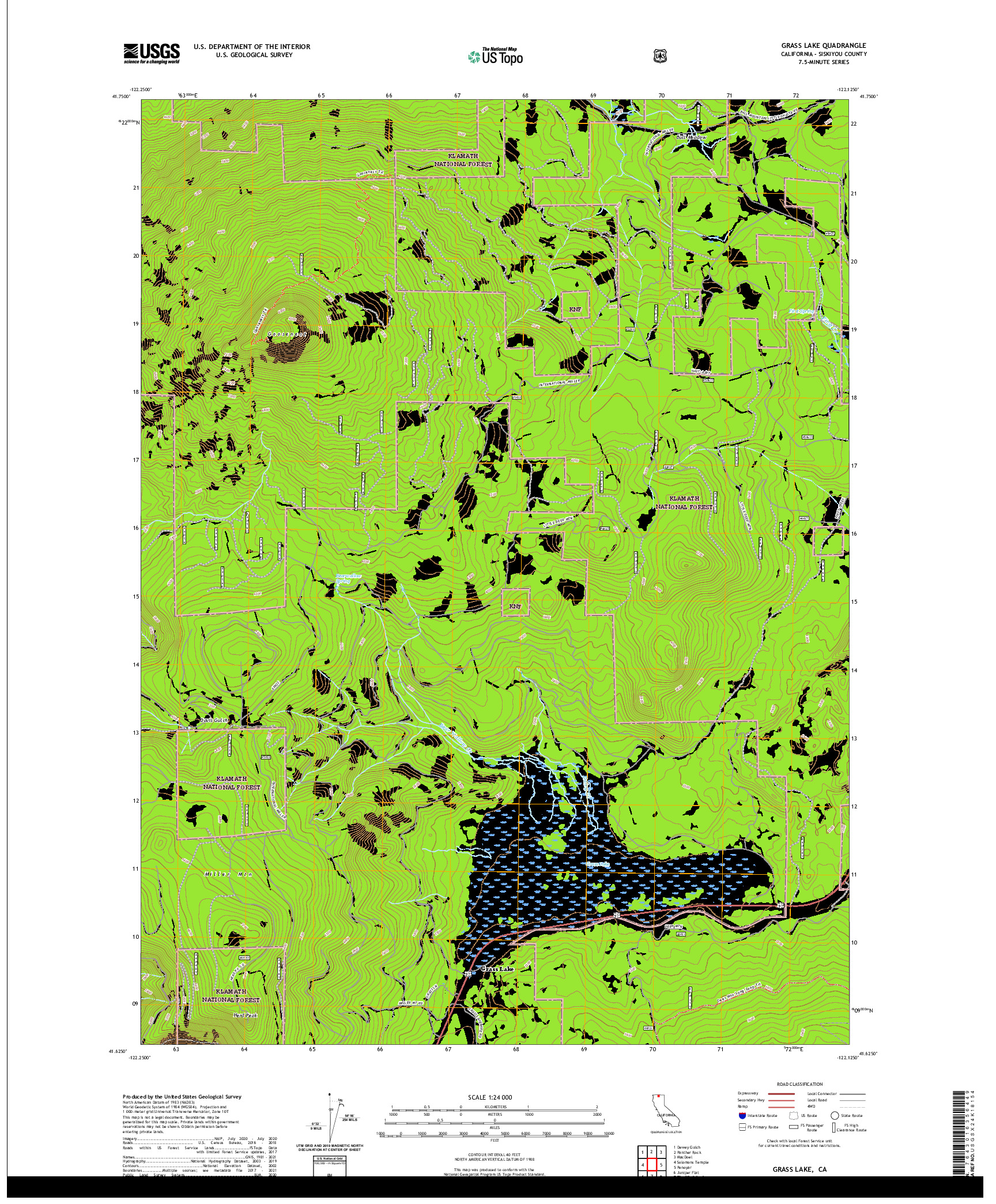 US TOPO 7.5-MINUTE MAP FOR GRASS LAKE, CA