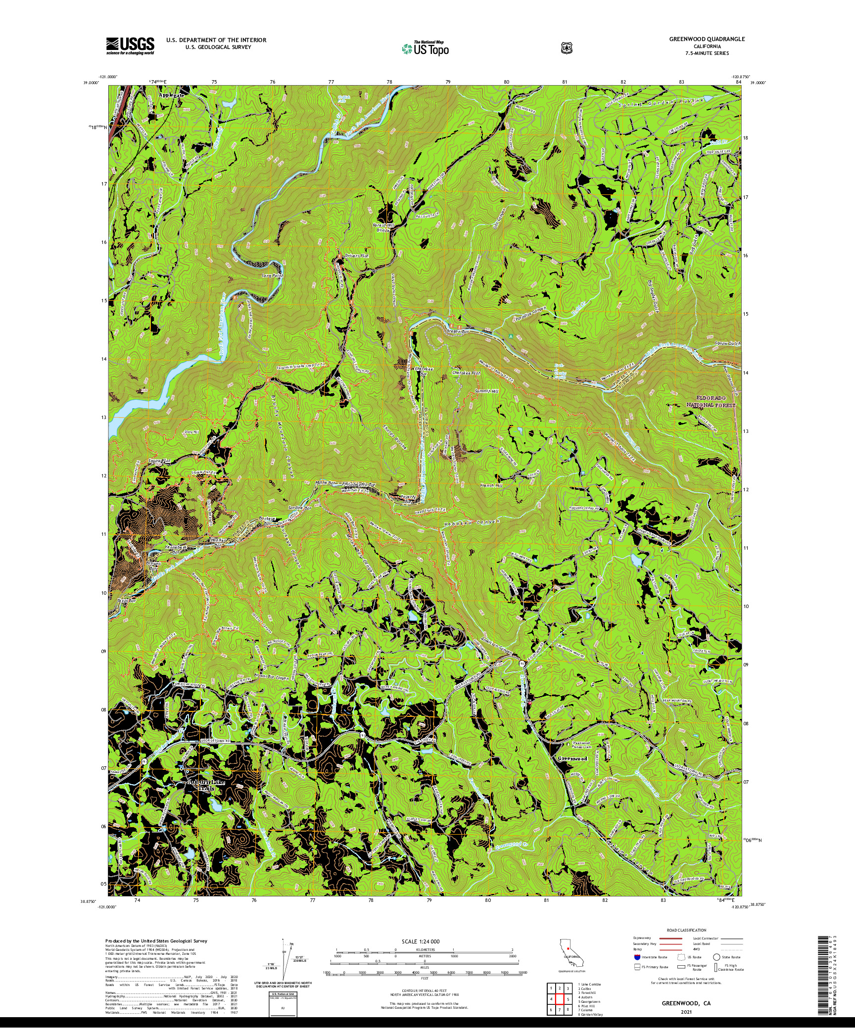 US TOPO 7.5-MINUTE MAP FOR GREENWOOD, CA