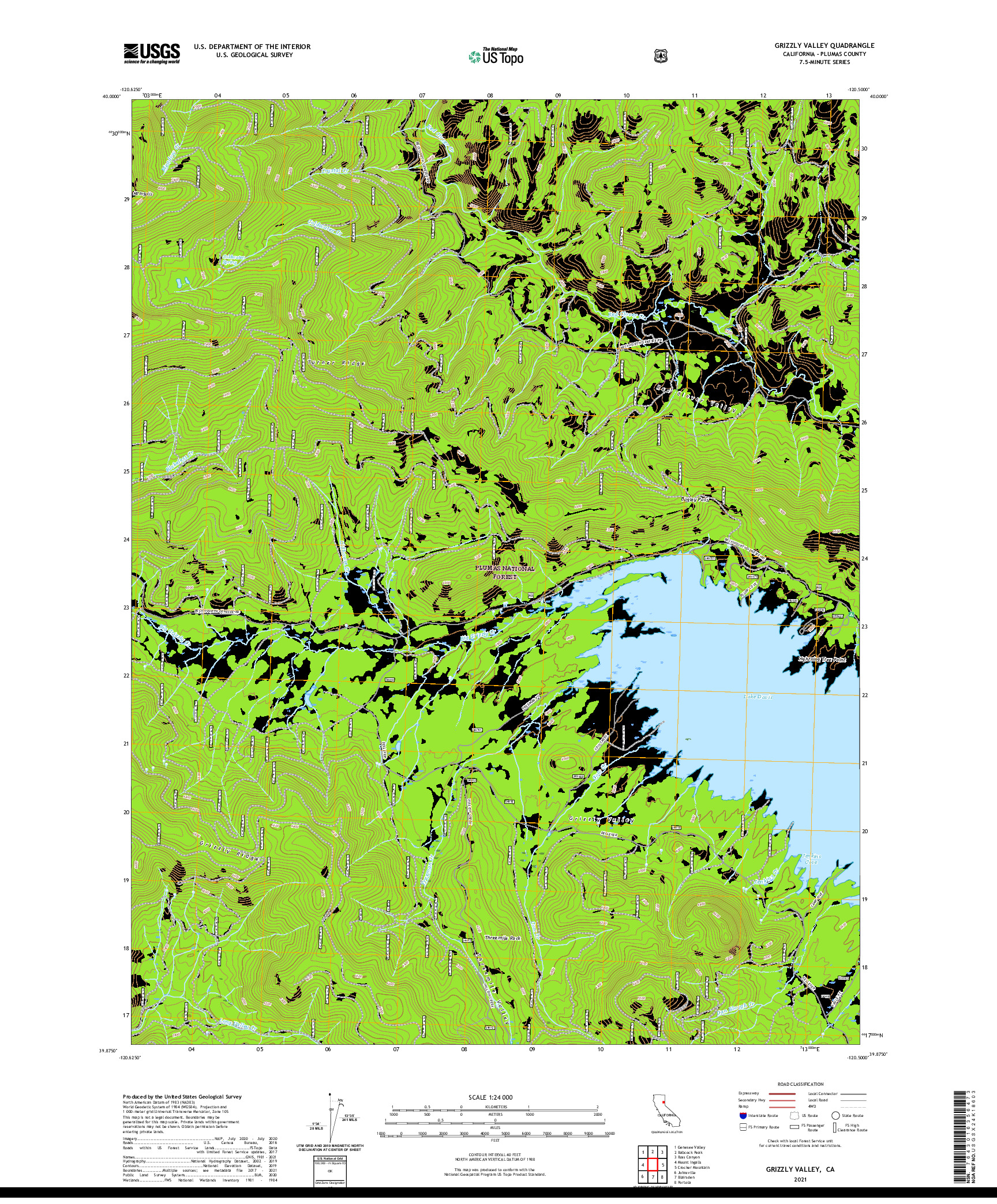 US TOPO 7.5-MINUTE MAP FOR GRIZZLY VALLEY, CA