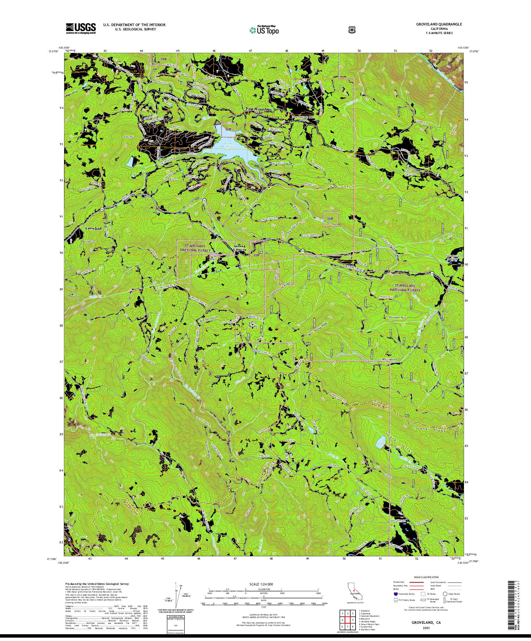 US TOPO 7.5-MINUTE MAP FOR GROVELAND, CA