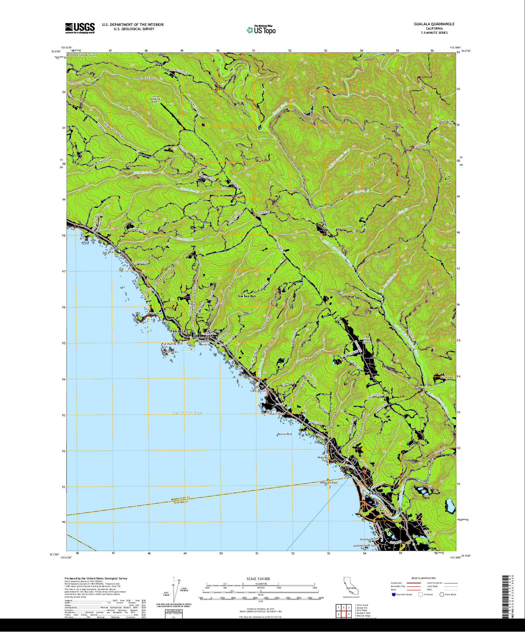 US TOPO 7.5-MINUTE MAP FOR GUALALA, CA