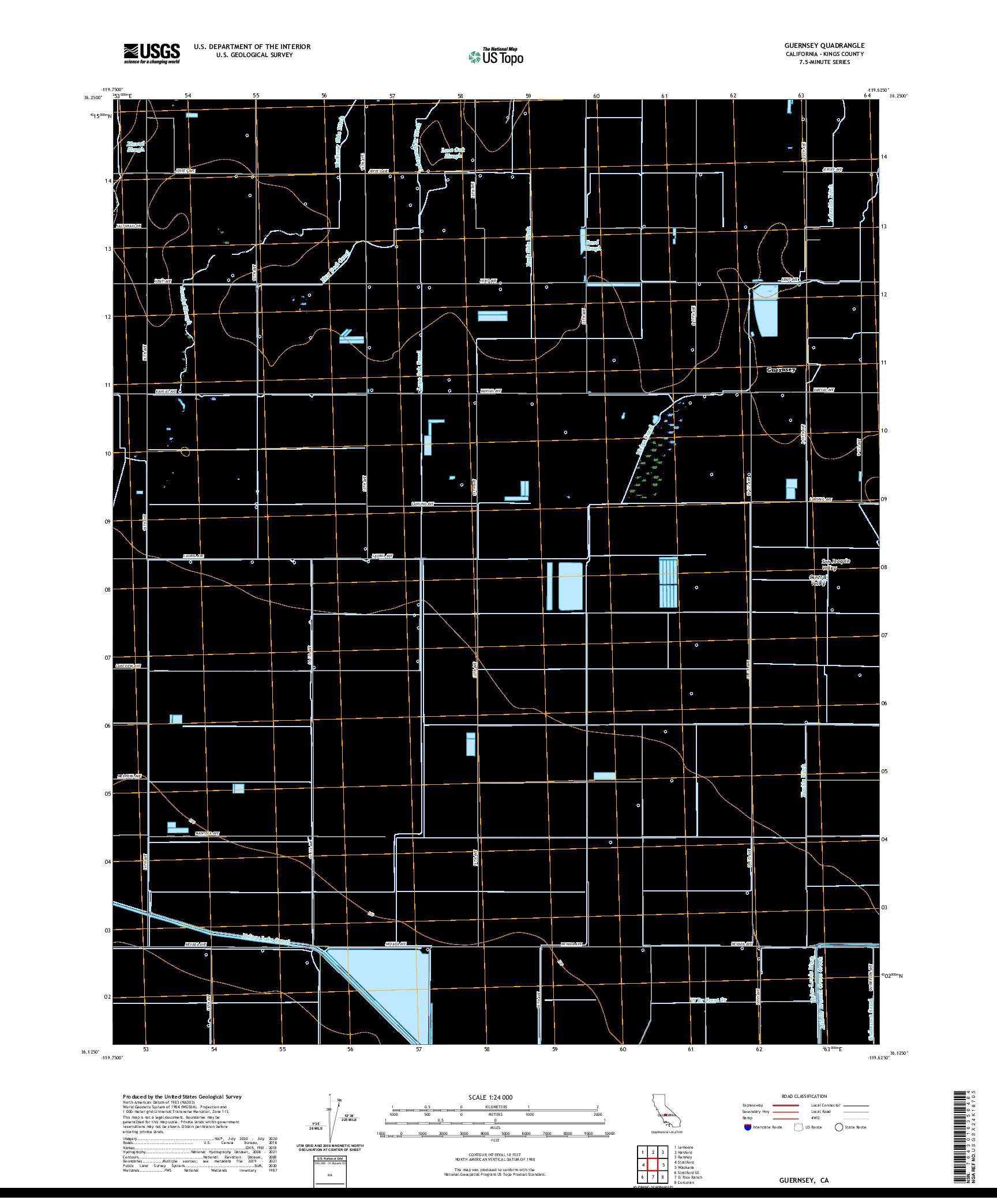 US TOPO 7.5-MINUTE MAP FOR GUERNSEY, CA