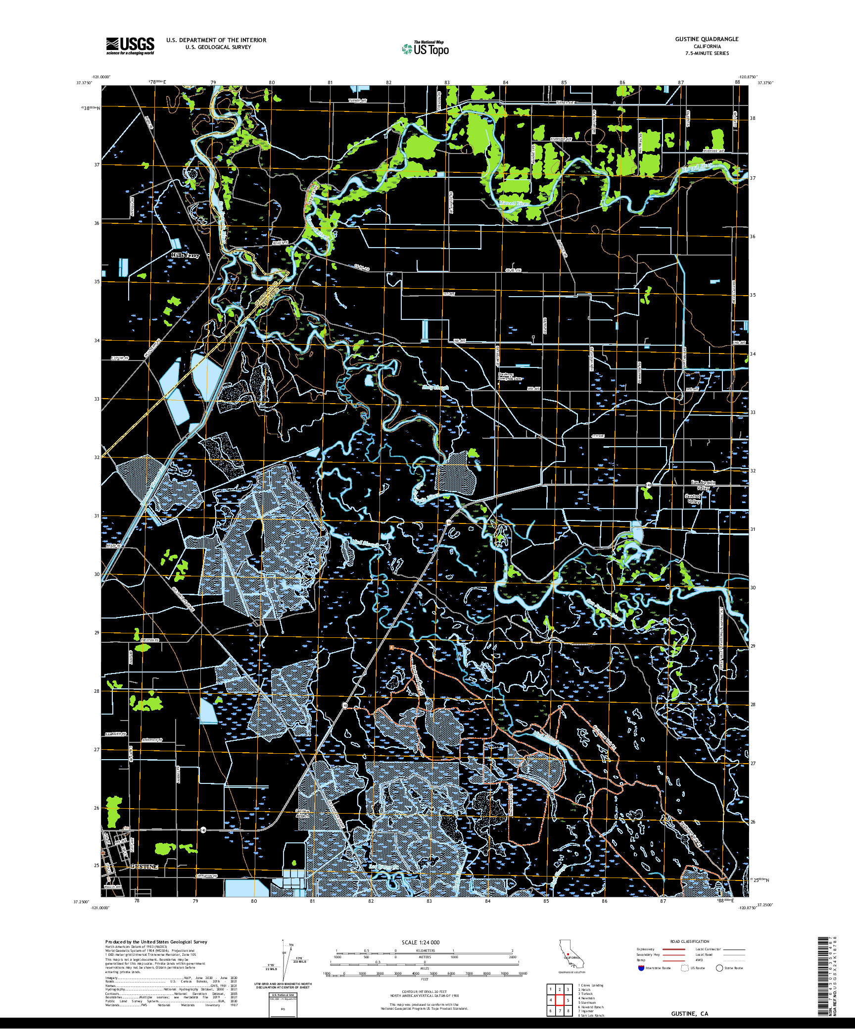 US TOPO 7.5-MINUTE MAP FOR GUSTINE, CA