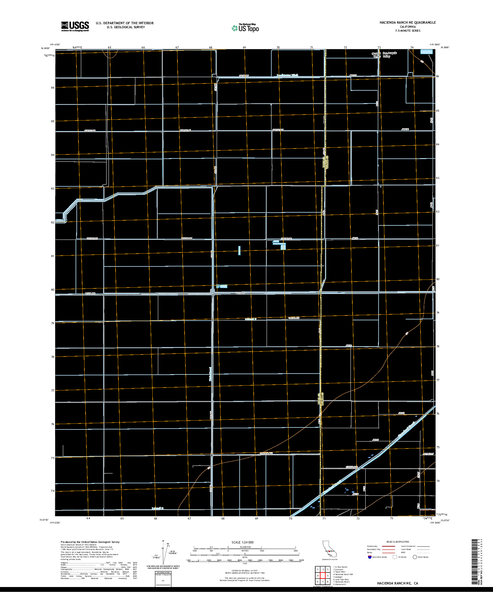 US TOPO 7.5-MINUTE MAP FOR HACIENDA RANCH NE, CA