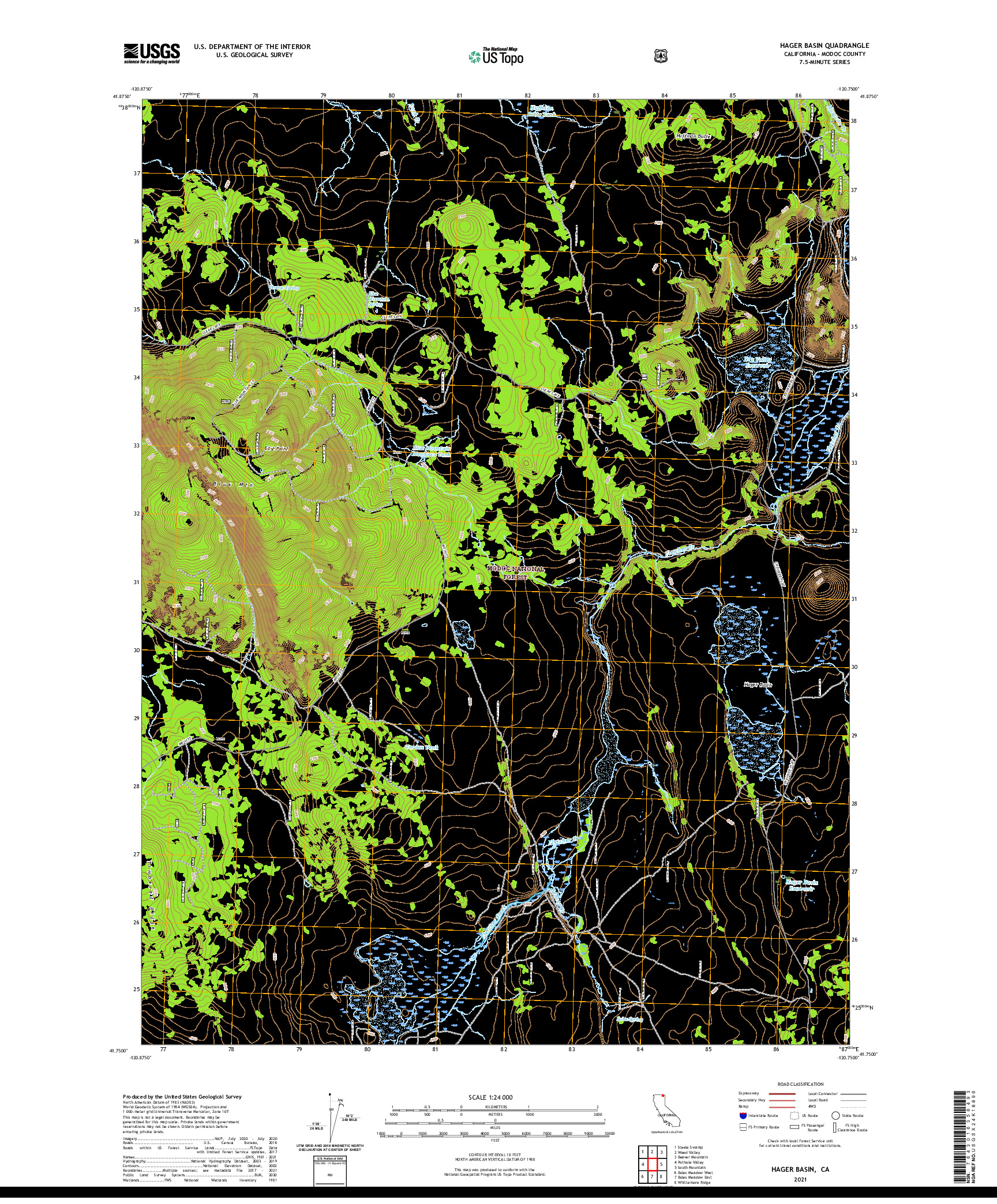 US TOPO 7.5-MINUTE MAP FOR HAGER BASIN, CA