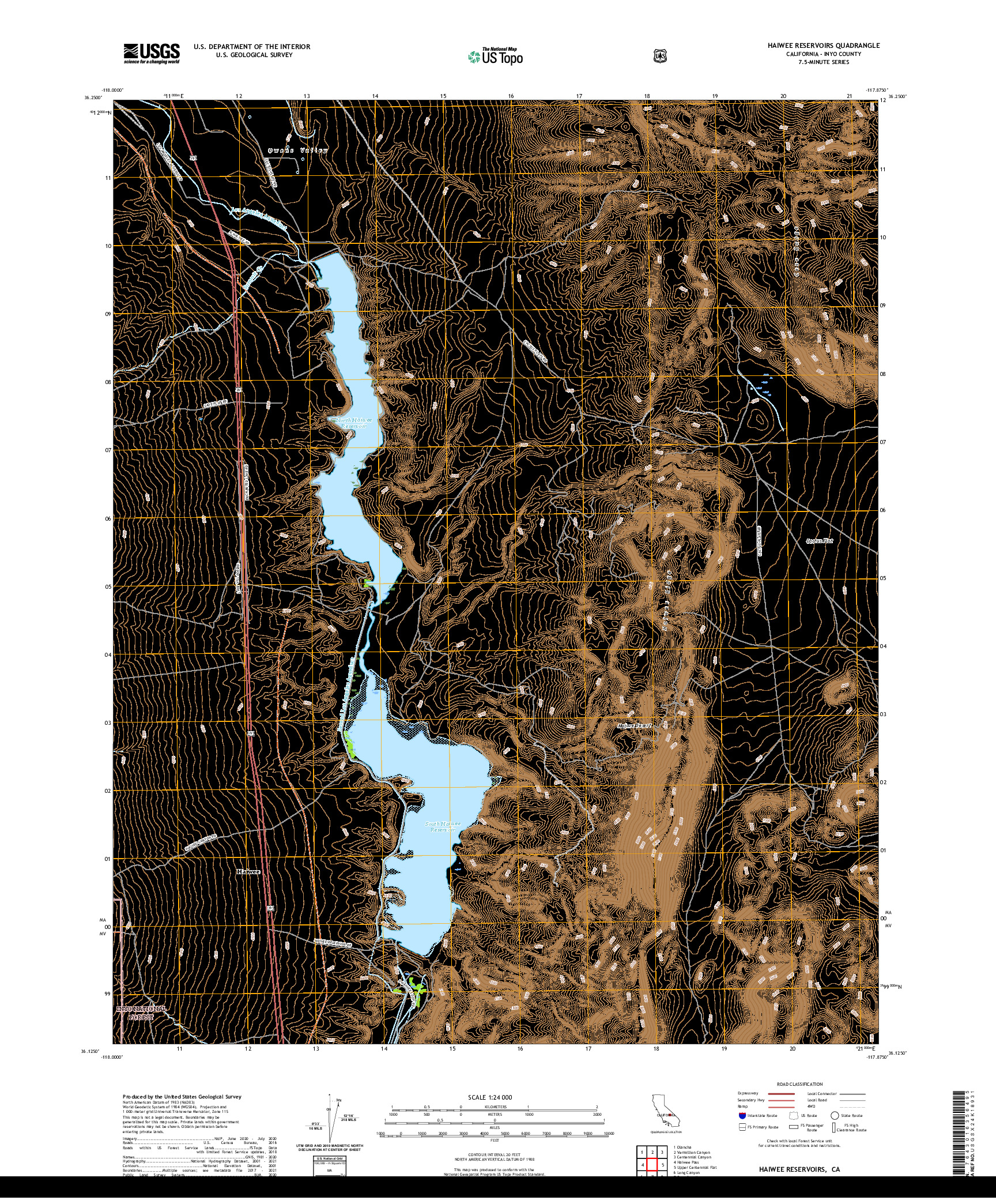 US TOPO 7.5-MINUTE MAP FOR HAIWEE RESERVOIRS, CA