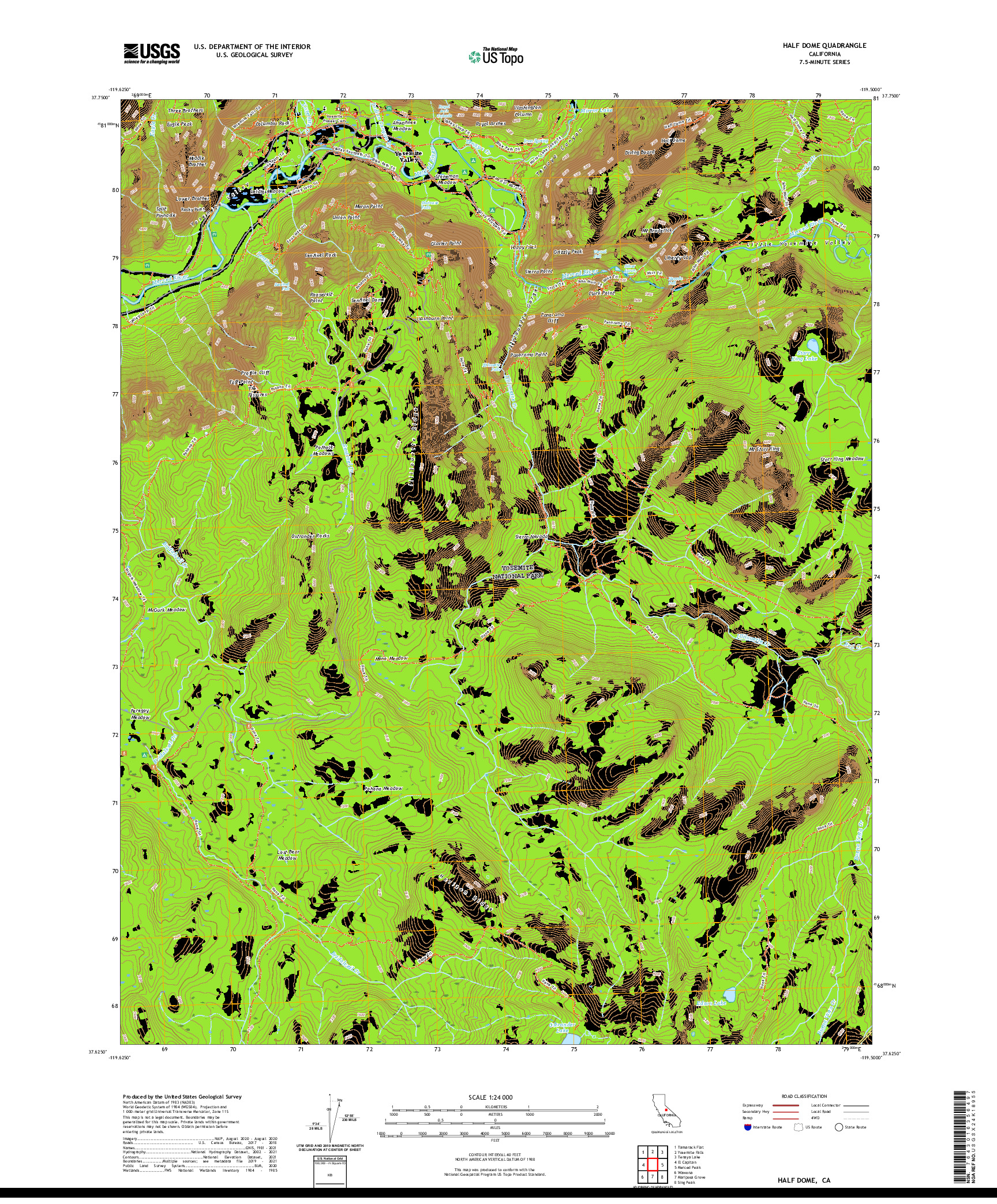 US TOPO 7.5-MINUTE MAP FOR HALF DOME, CA