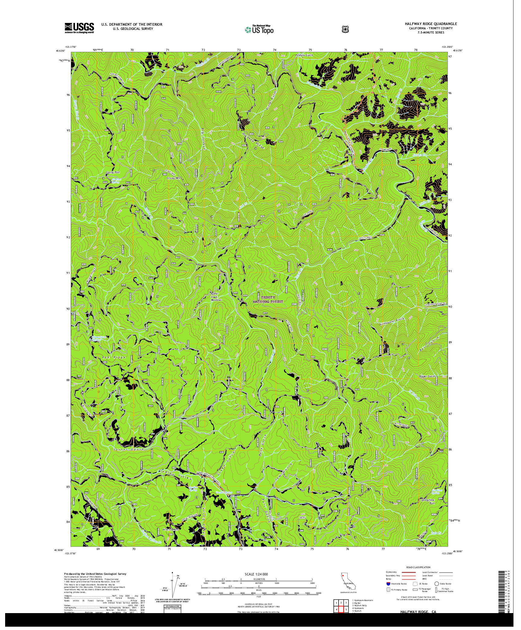 US TOPO 7.5-MINUTE MAP FOR HALFWAY RIDGE, CA