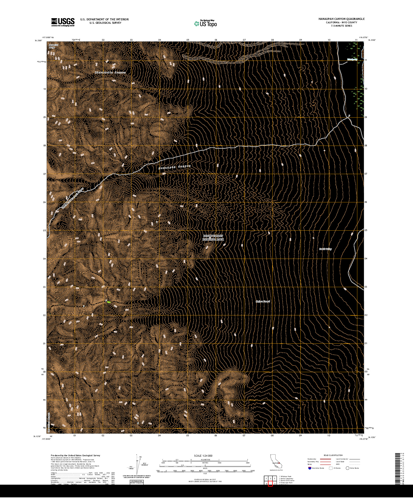 US TOPO 7.5-MINUTE MAP FOR HANAUPAH CANYON, CA