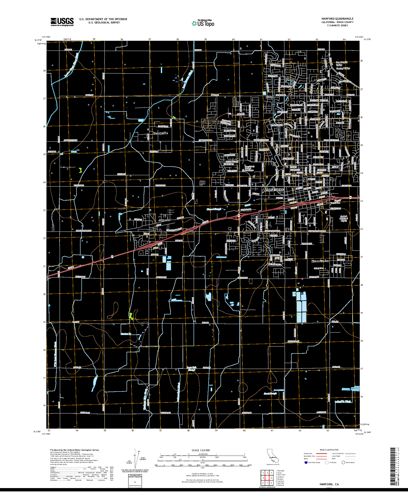 US TOPO 7.5-MINUTE MAP FOR HANFORD, CA