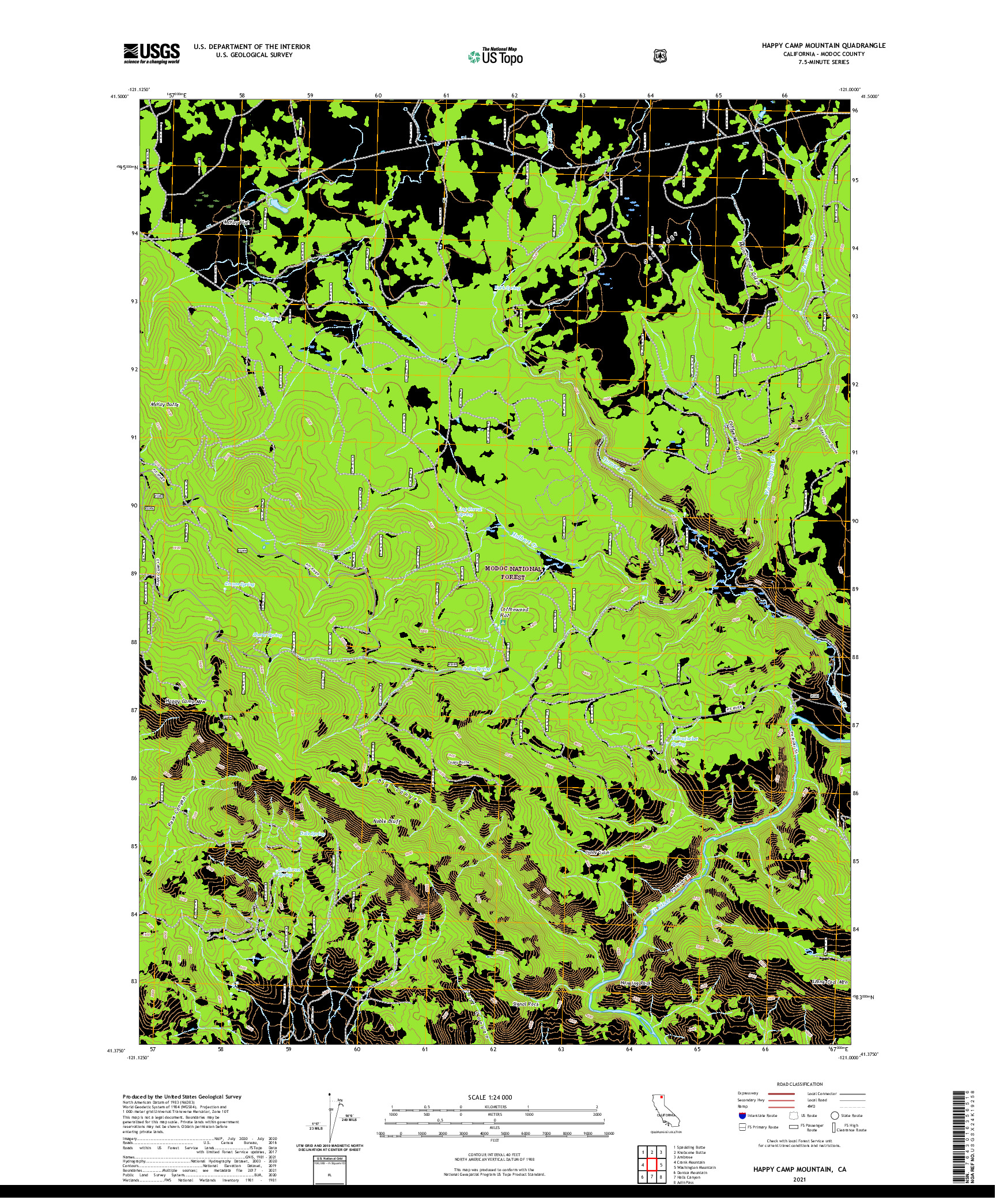 US TOPO 7.5-MINUTE MAP FOR HAPPY CAMP MOUNTAIN, CA