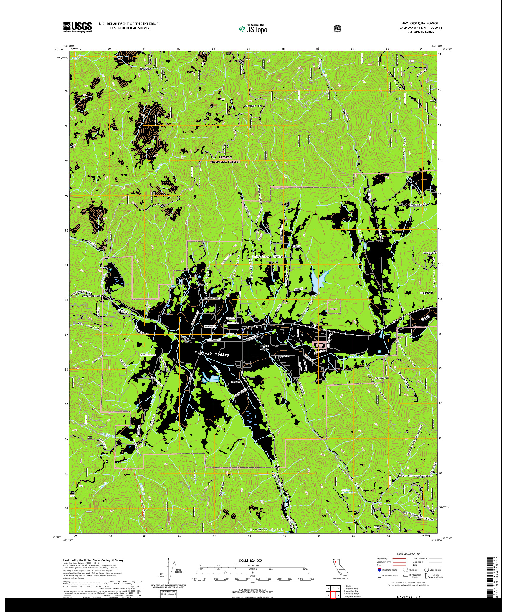 US TOPO 7.5-MINUTE MAP FOR HAYFORK, CA