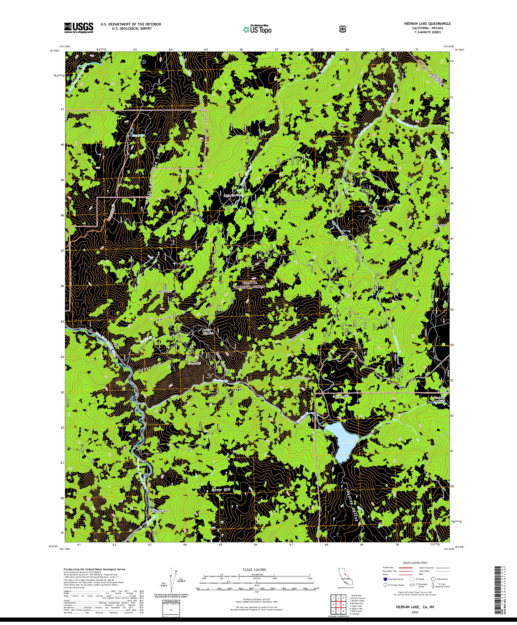 US TOPO 7.5-MINUTE MAP FOR HEENAN LAKE, CA,NV