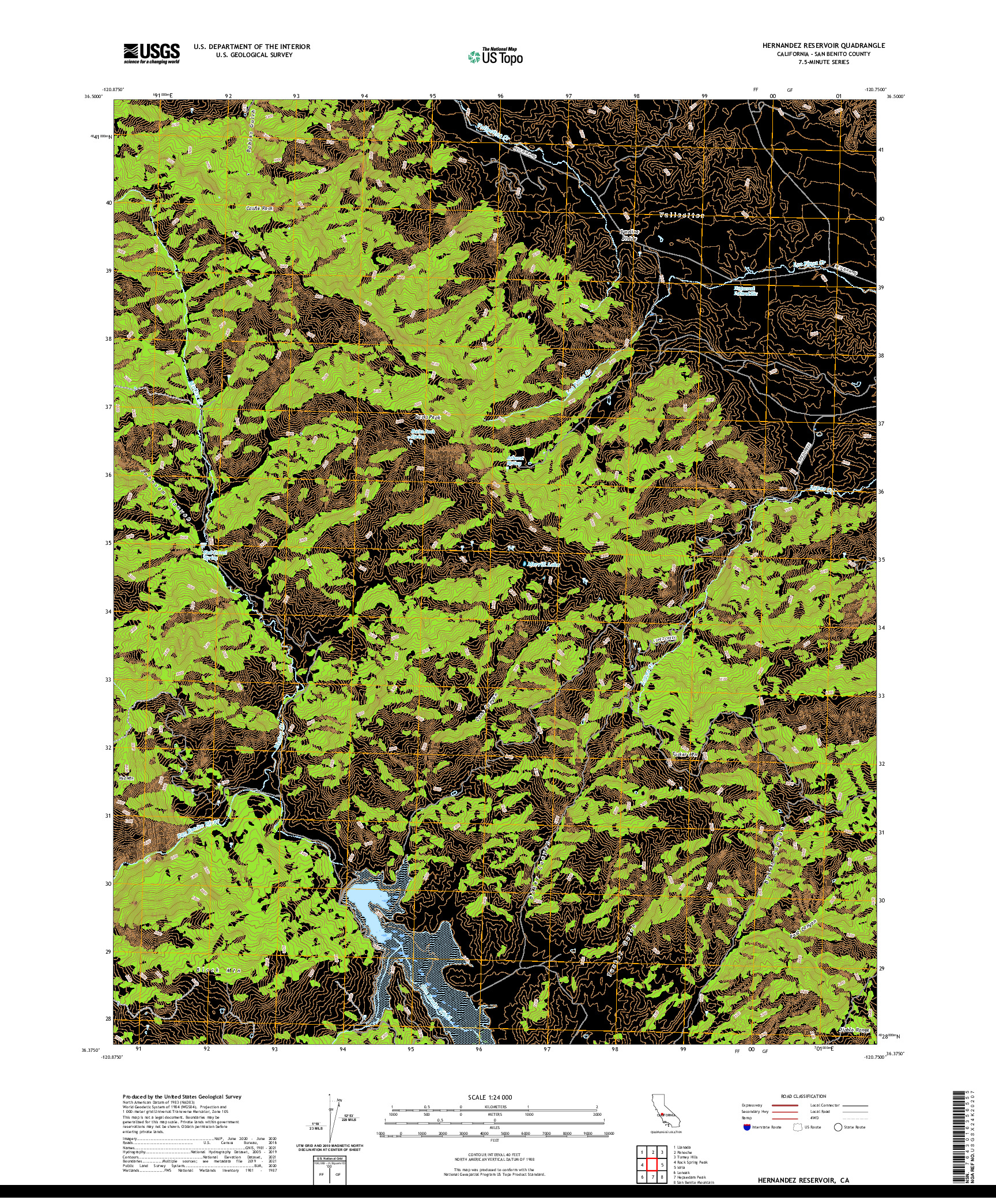 US TOPO 7.5-MINUTE MAP FOR HERNANDEZ RESERVOIR, CA