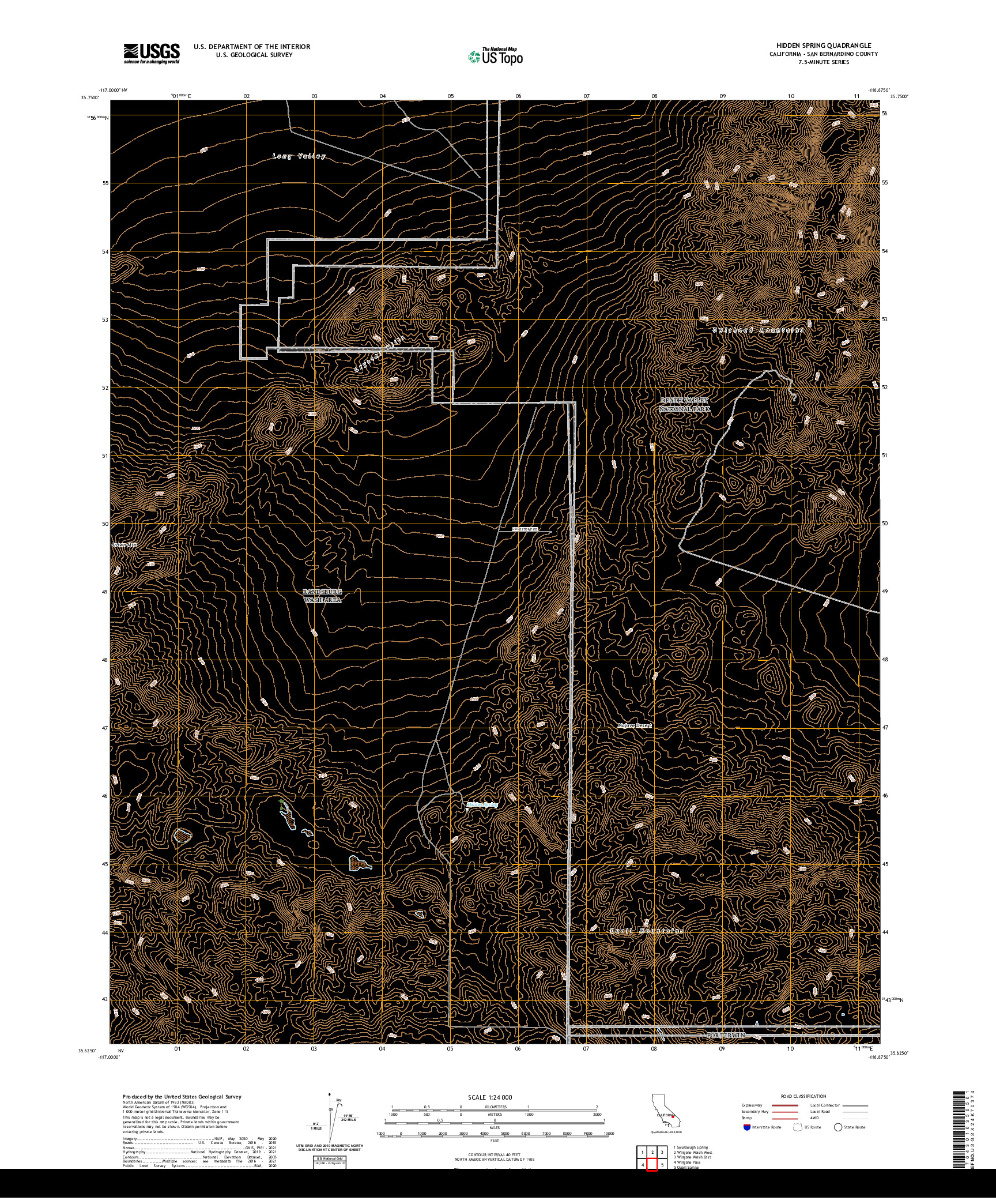 US TOPO 7.5-MINUTE MAP FOR HIDDEN SPRING, CA