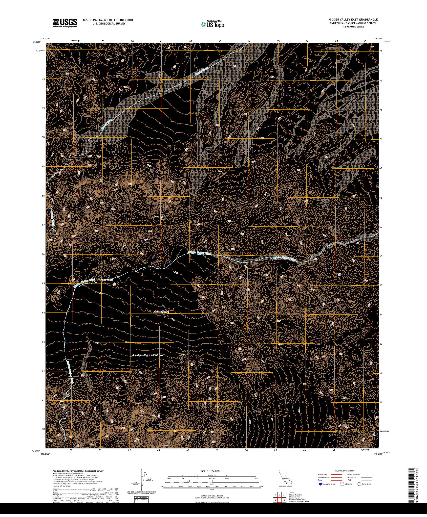 US TOPO 7.5-MINUTE MAP FOR HIDDEN VALLEY EAST, CA