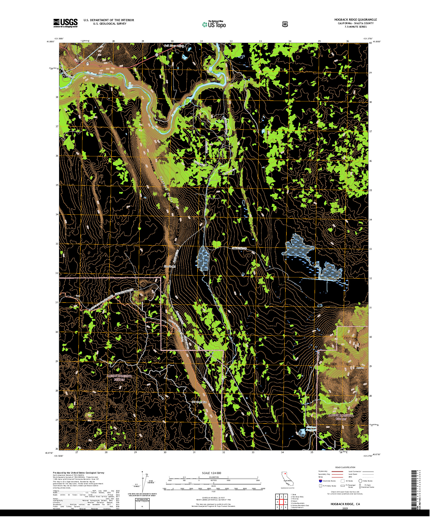 US TOPO 7.5-MINUTE MAP FOR HOGBACK RIDGE, CA