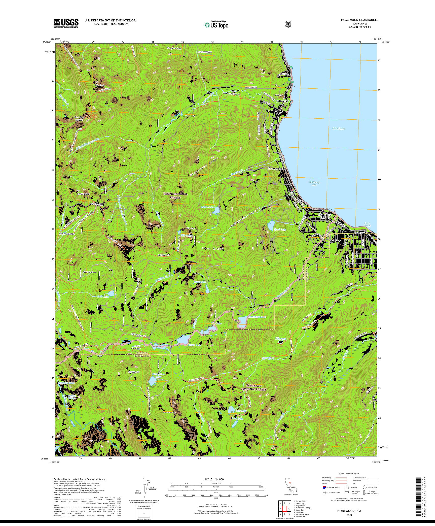 US TOPO 7.5-MINUTE MAP FOR HOMEWOOD, CA