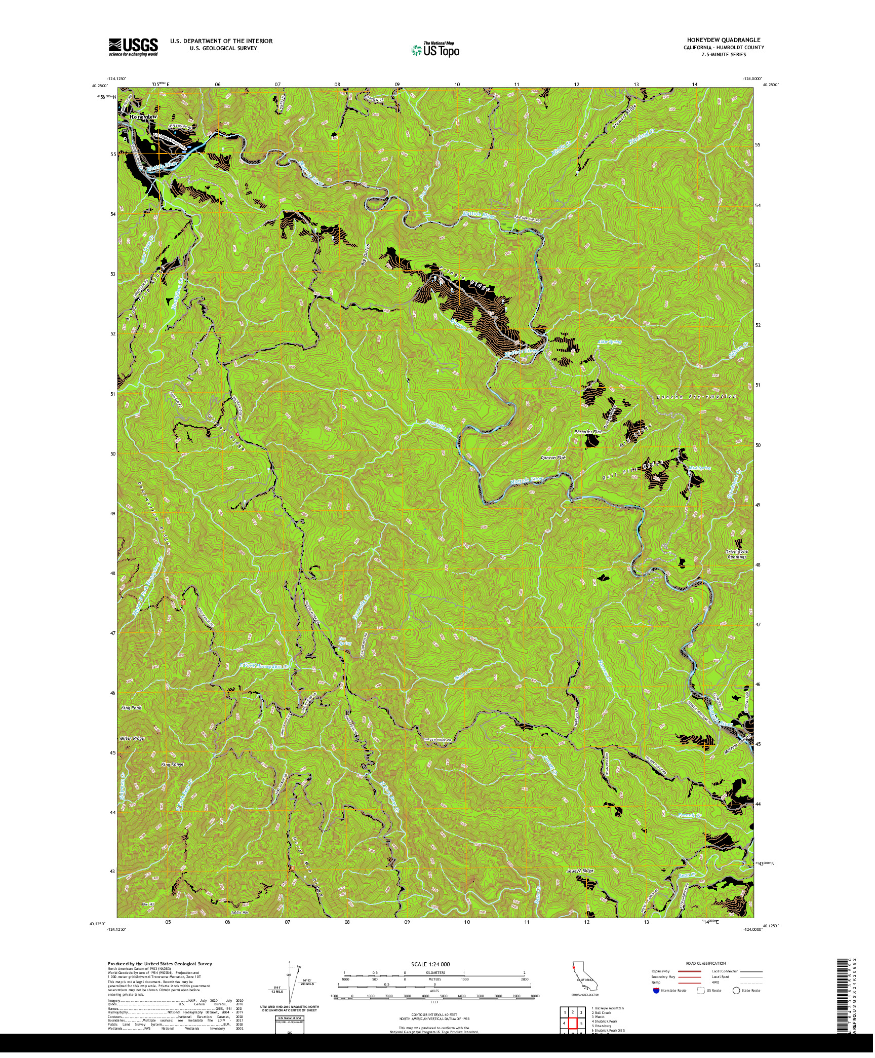 US TOPO 7.5-MINUTE MAP FOR HONEYDEW, CA