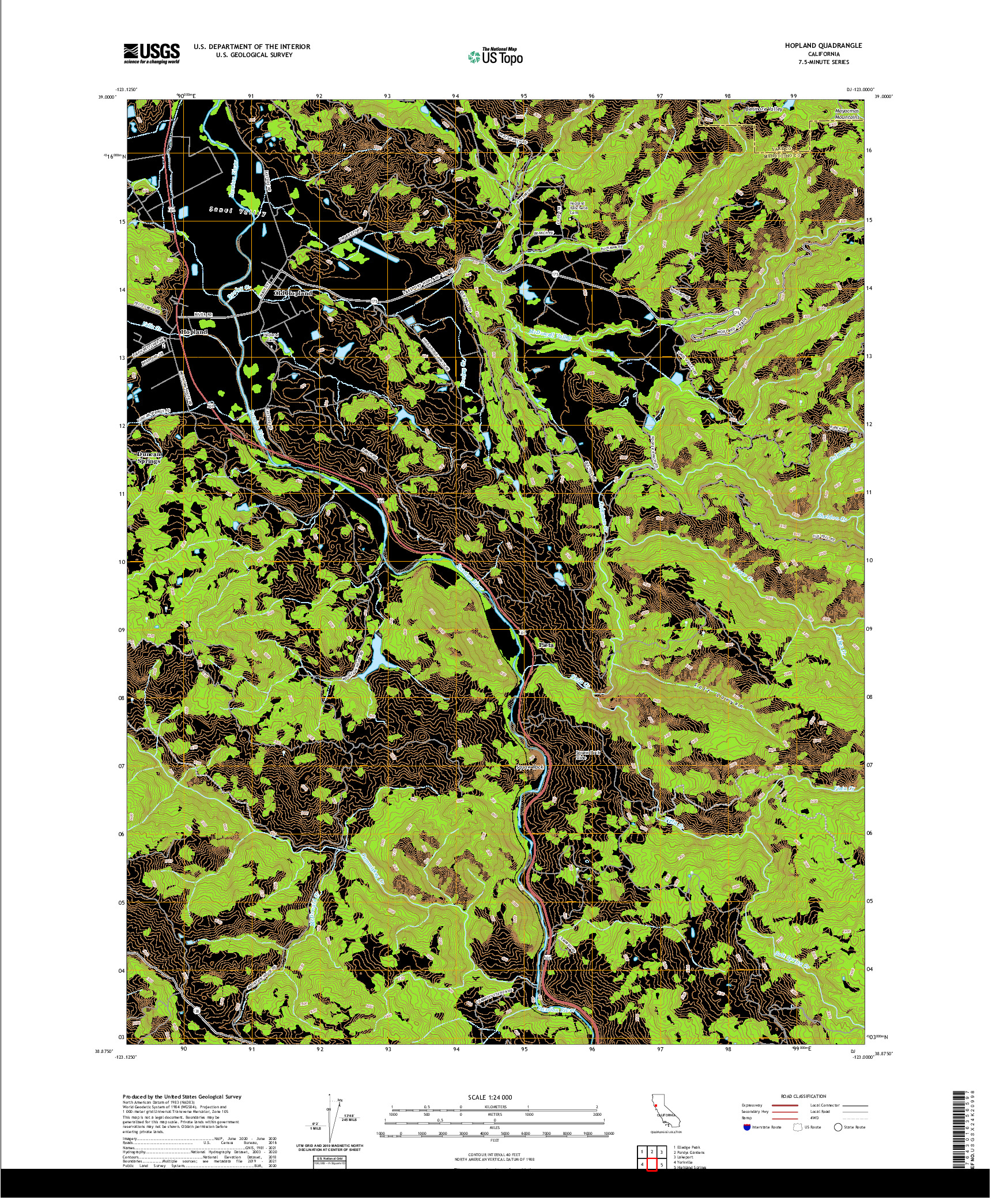 US TOPO 7.5-MINUTE MAP FOR HOPLAND, CA