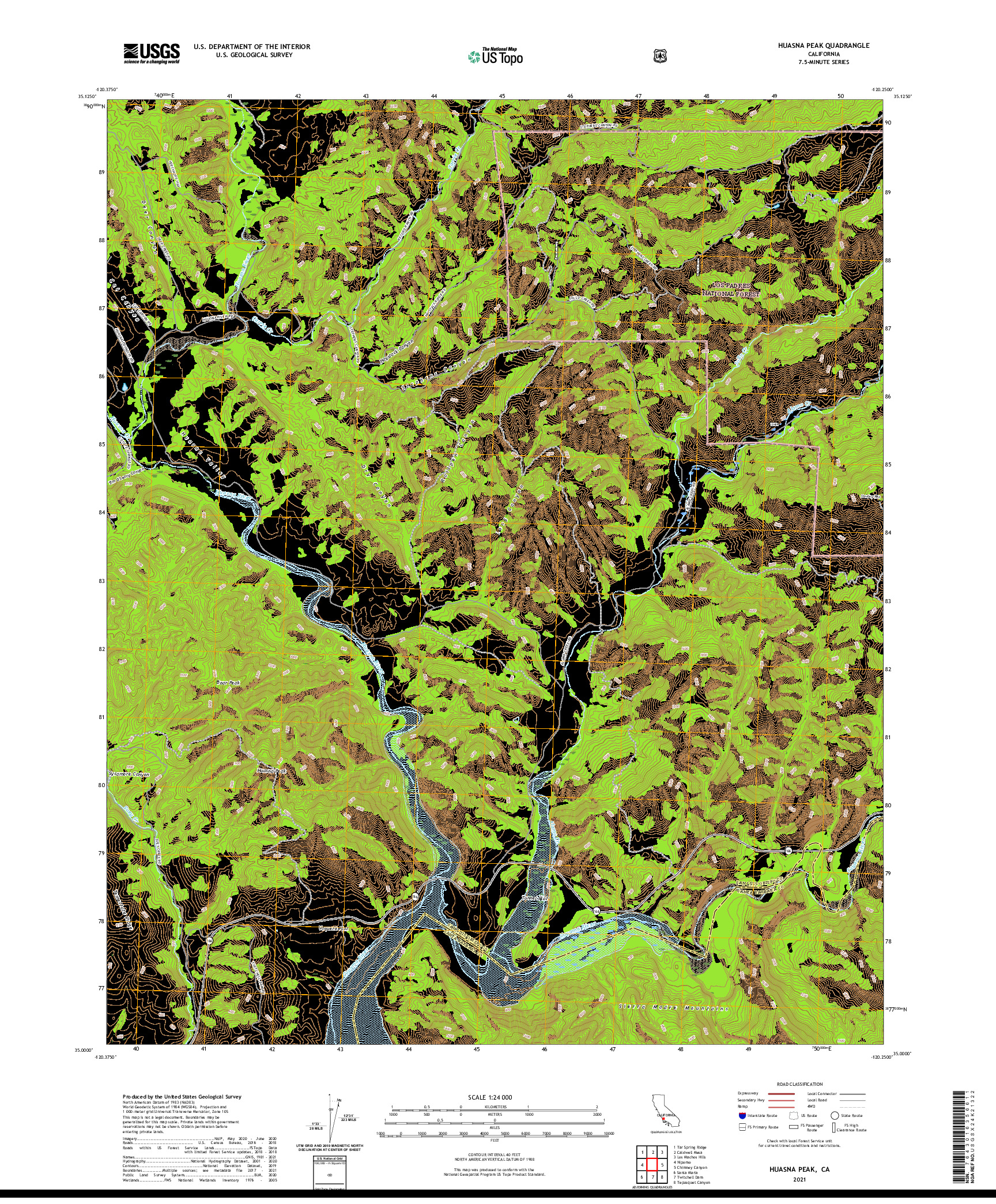 US TOPO 7.5-MINUTE MAP FOR HUASNA PEAK, CA