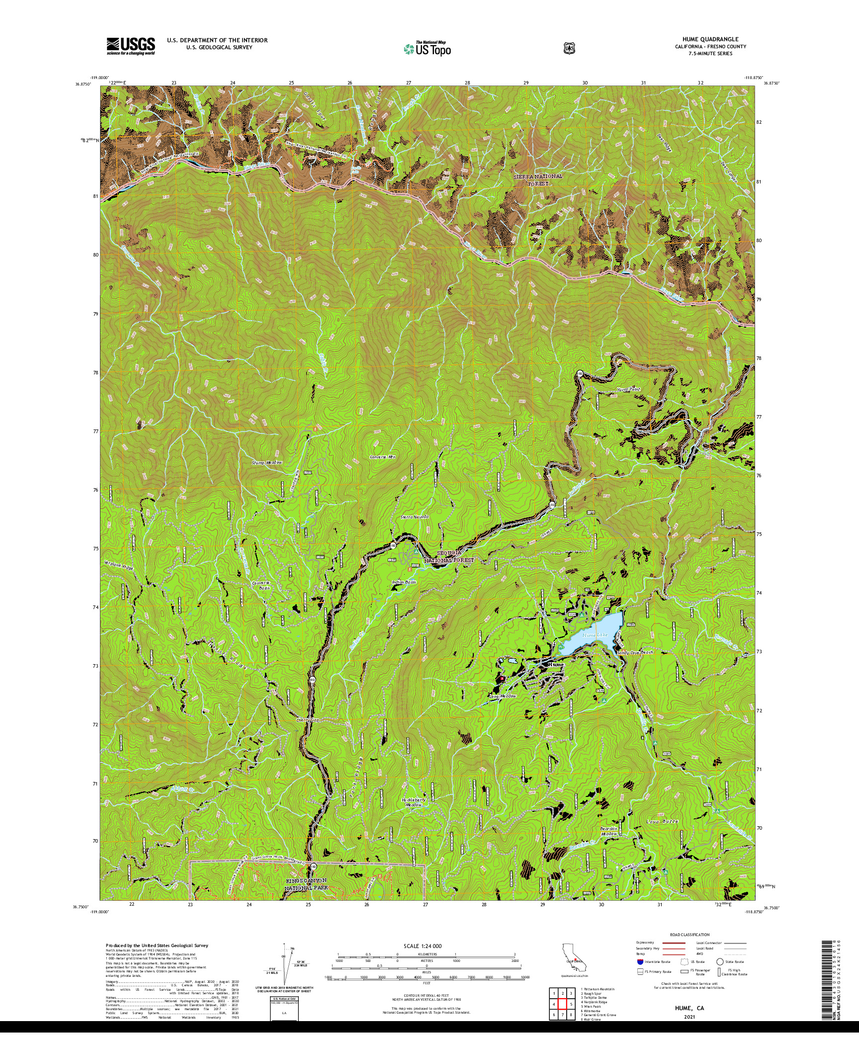 US TOPO 7.5-MINUTE MAP FOR HUME, CA