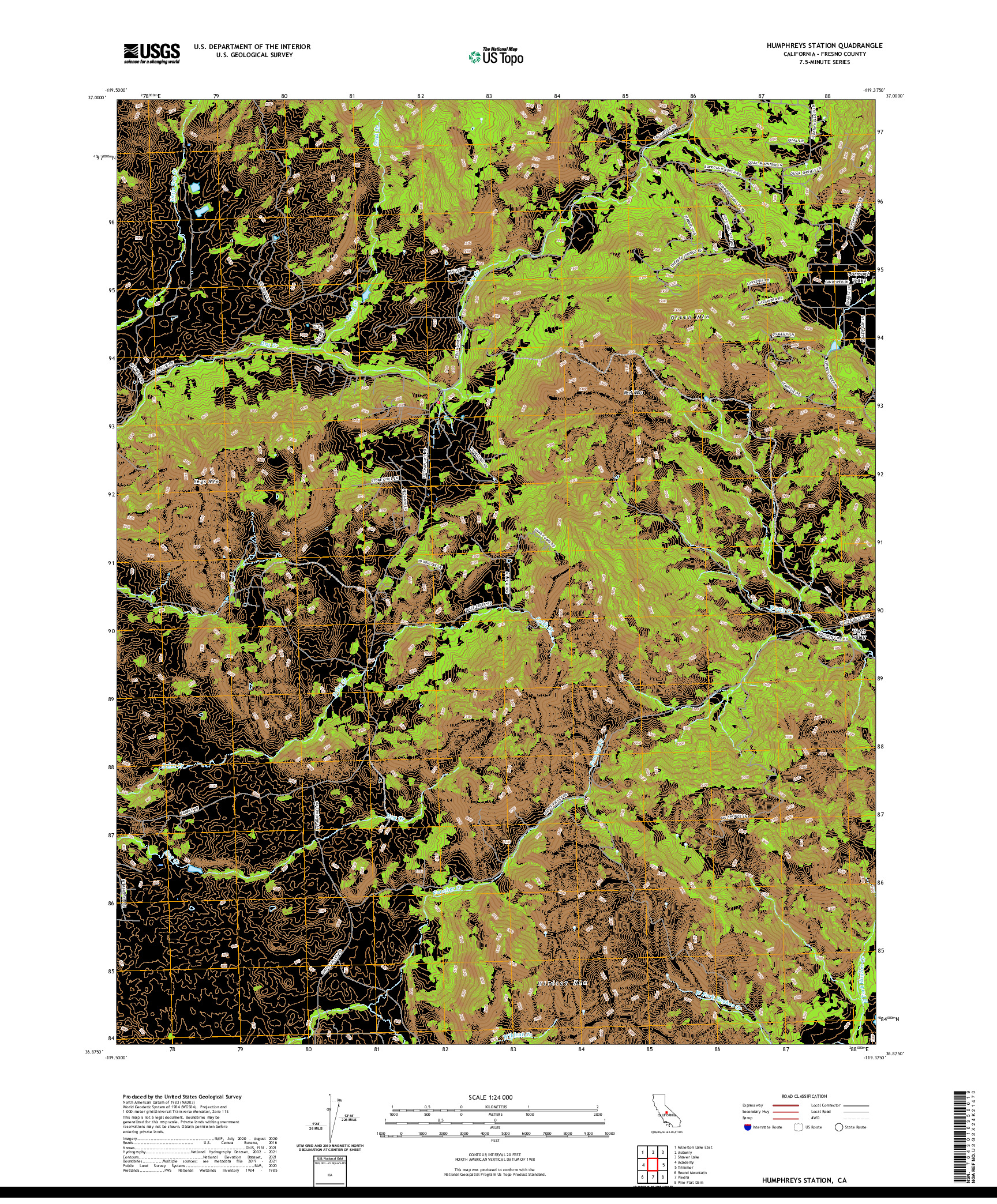 US TOPO 7.5-MINUTE MAP FOR HUMPHREYS STATION, CA