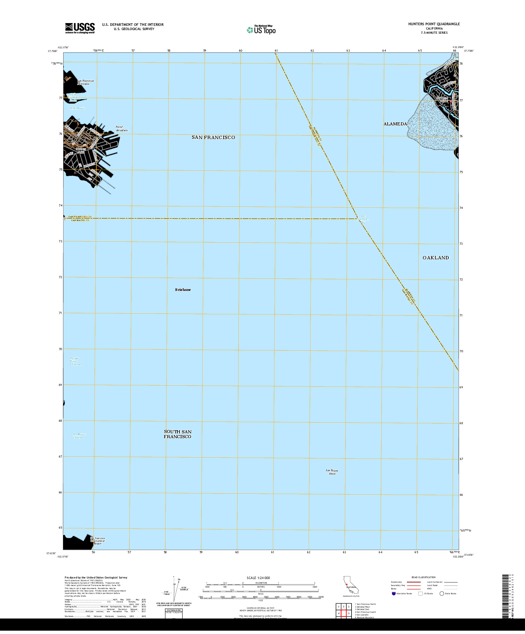 US TOPO 7.5-MINUTE MAP FOR HUNTERS POINT, CA