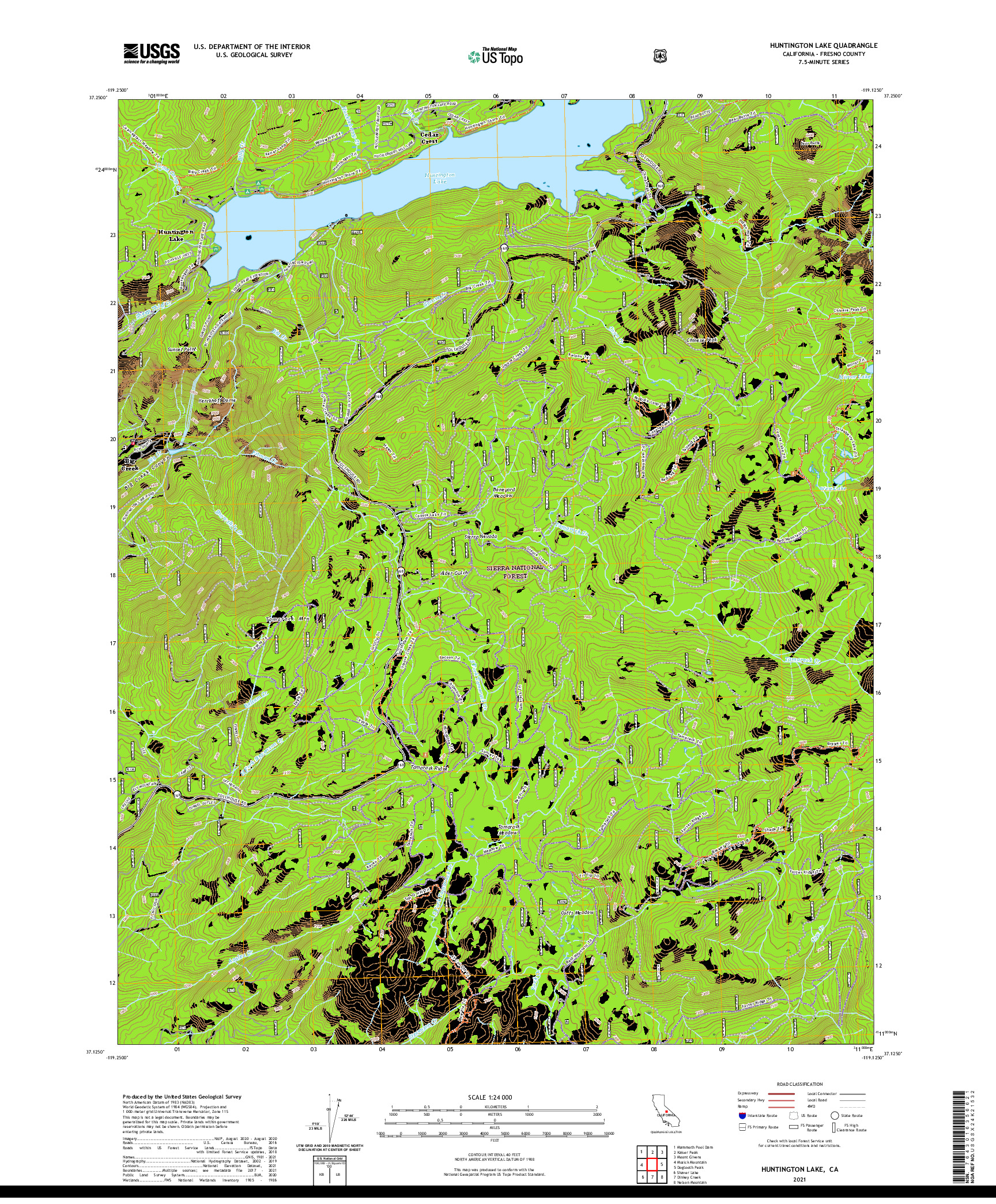 US TOPO 7.5-MINUTE MAP FOR HUNTINGTON LAKE, CA