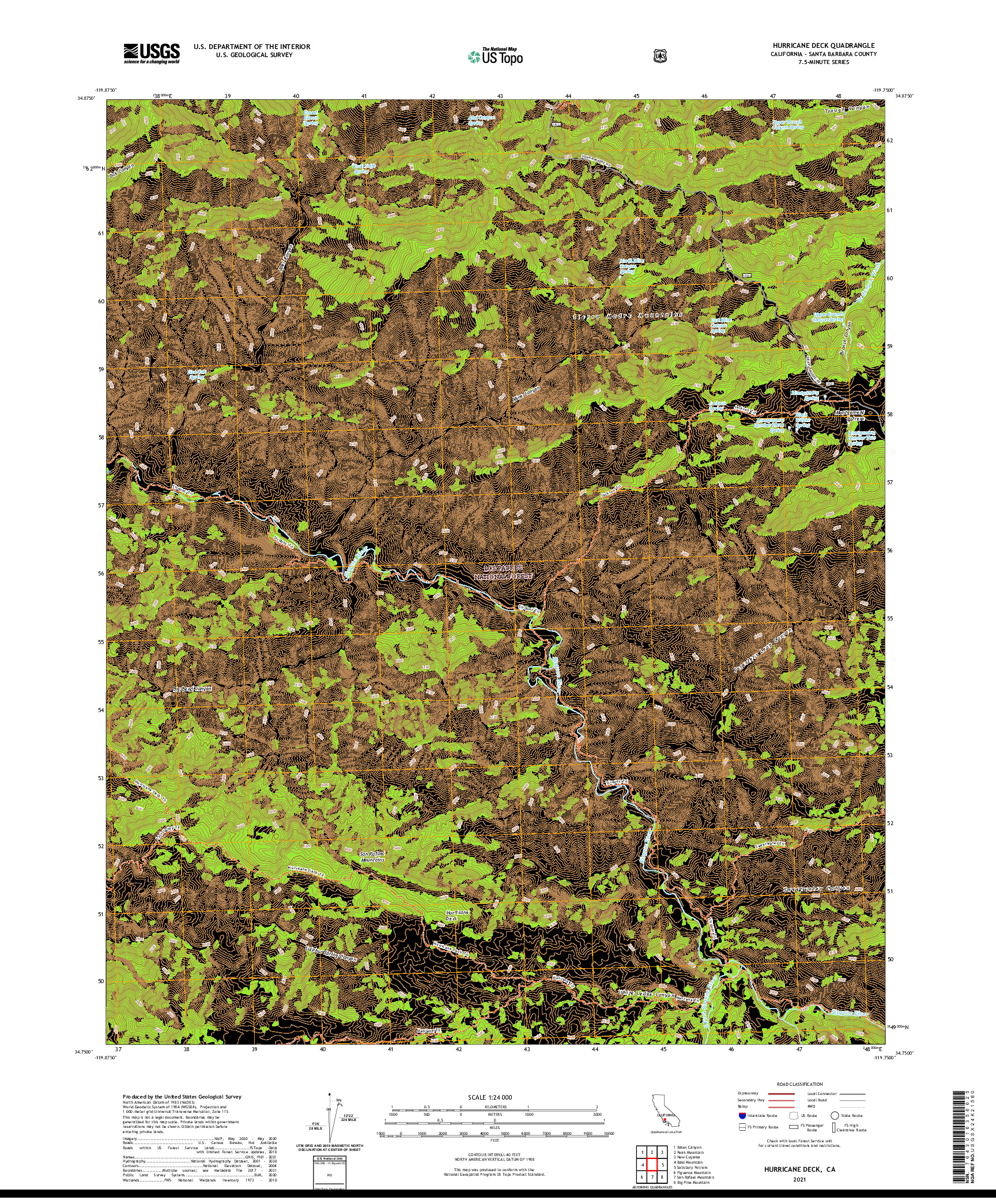 US TOPO 7.5-MINUTE MAP FOR HURRICANE DECK, CA