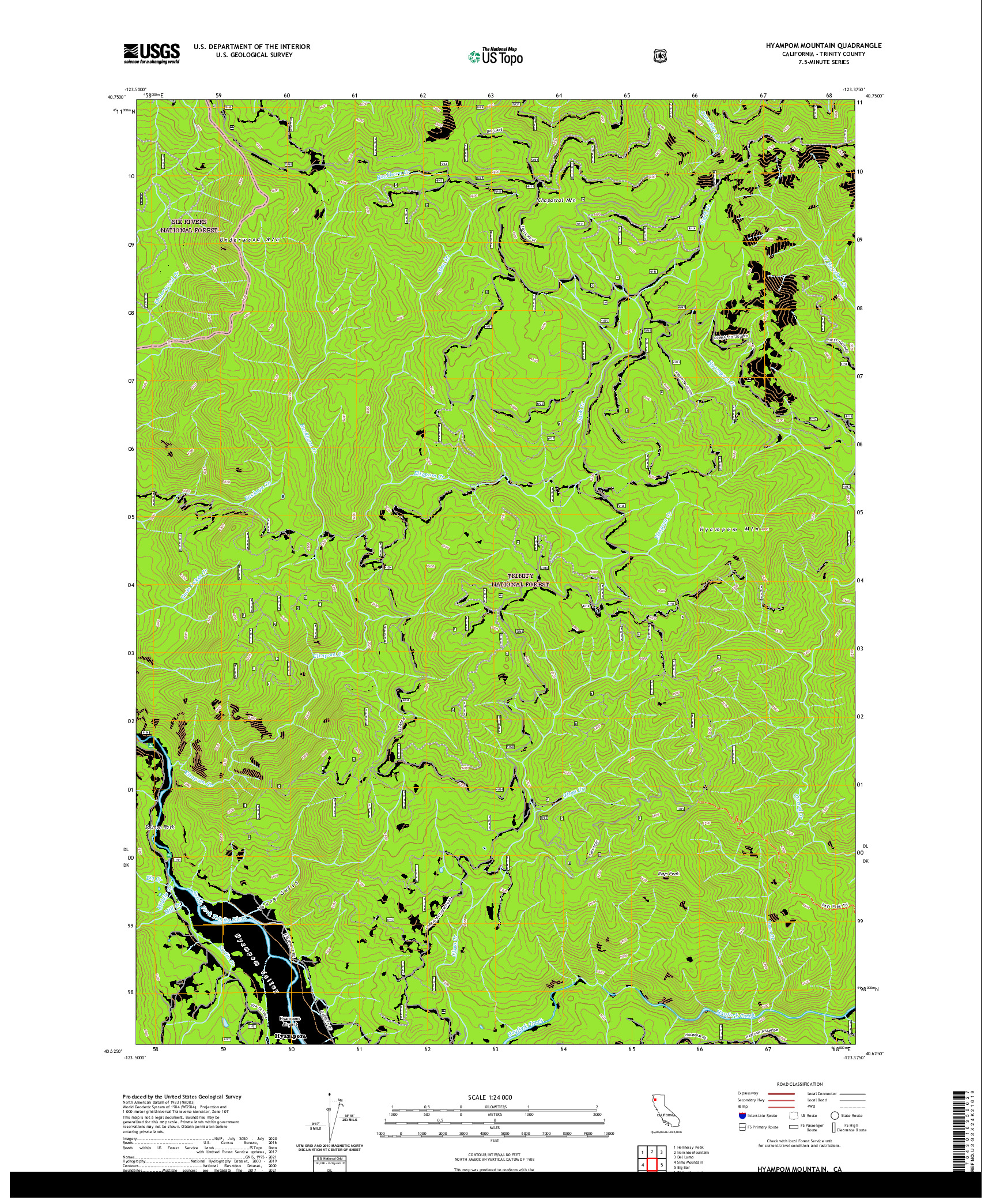 US TOPO 7.5-MINUTE MAP FOR HYAMPOM MOUNTAIN, CA