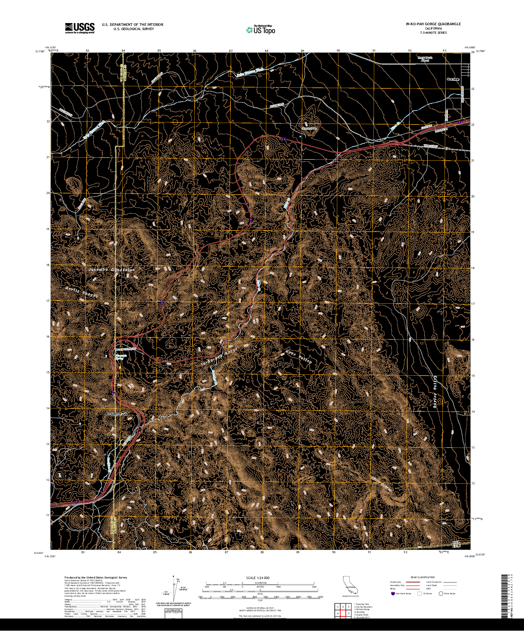 US TOPO 7.5-MINUTE MAP FOR IN-KO-PAH GORGE, CA