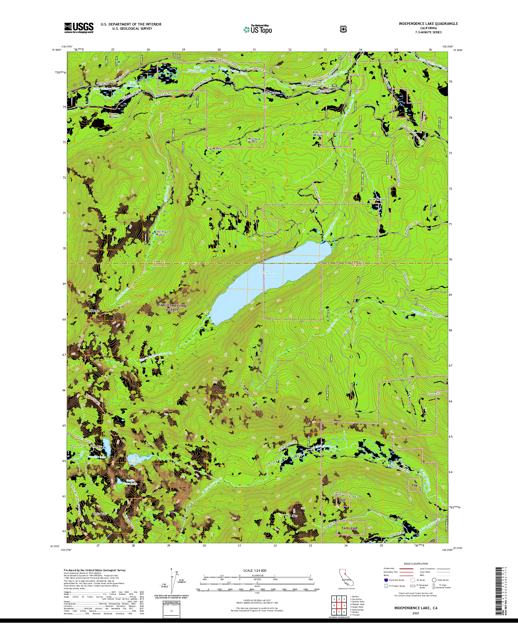 US TOPO 7.5-MINUTE MAP FOR INDEPENDENCE LAKE, CA