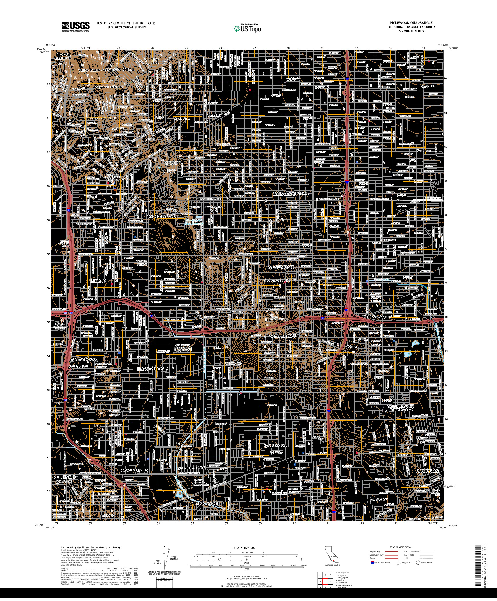 US TOPO 7.5-MINUTE MAP FOR INGLEWOOD, CA