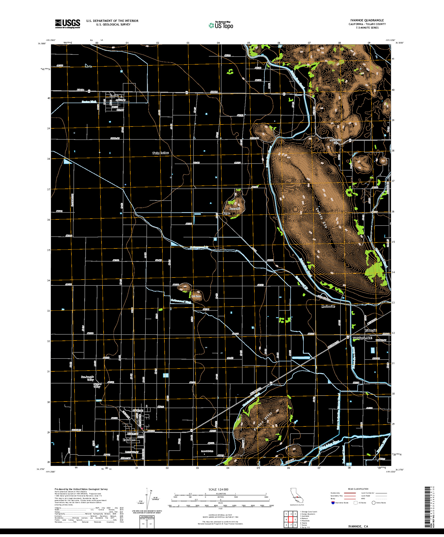 US TOPO 7.5-MINUTE MAP FOR IVANHOE, CA