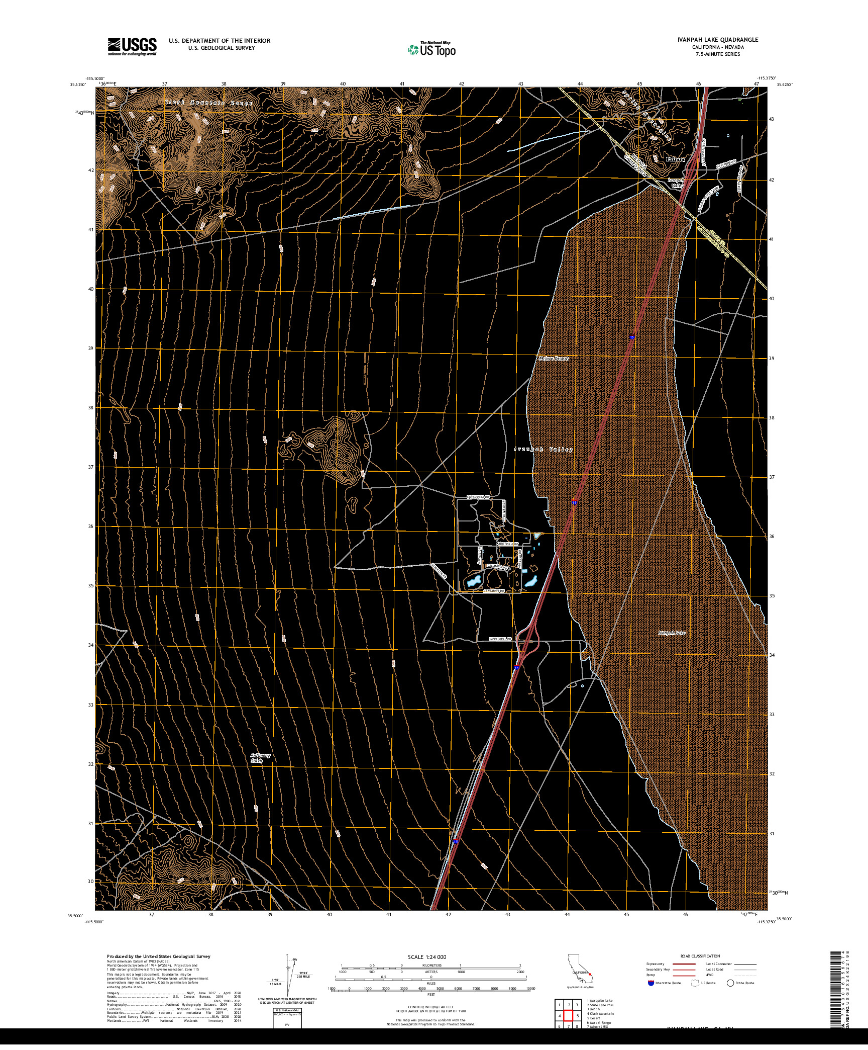 US TOPO 7.5-MINUTE MAP FOR IVANPAH LAKE, CA,NV