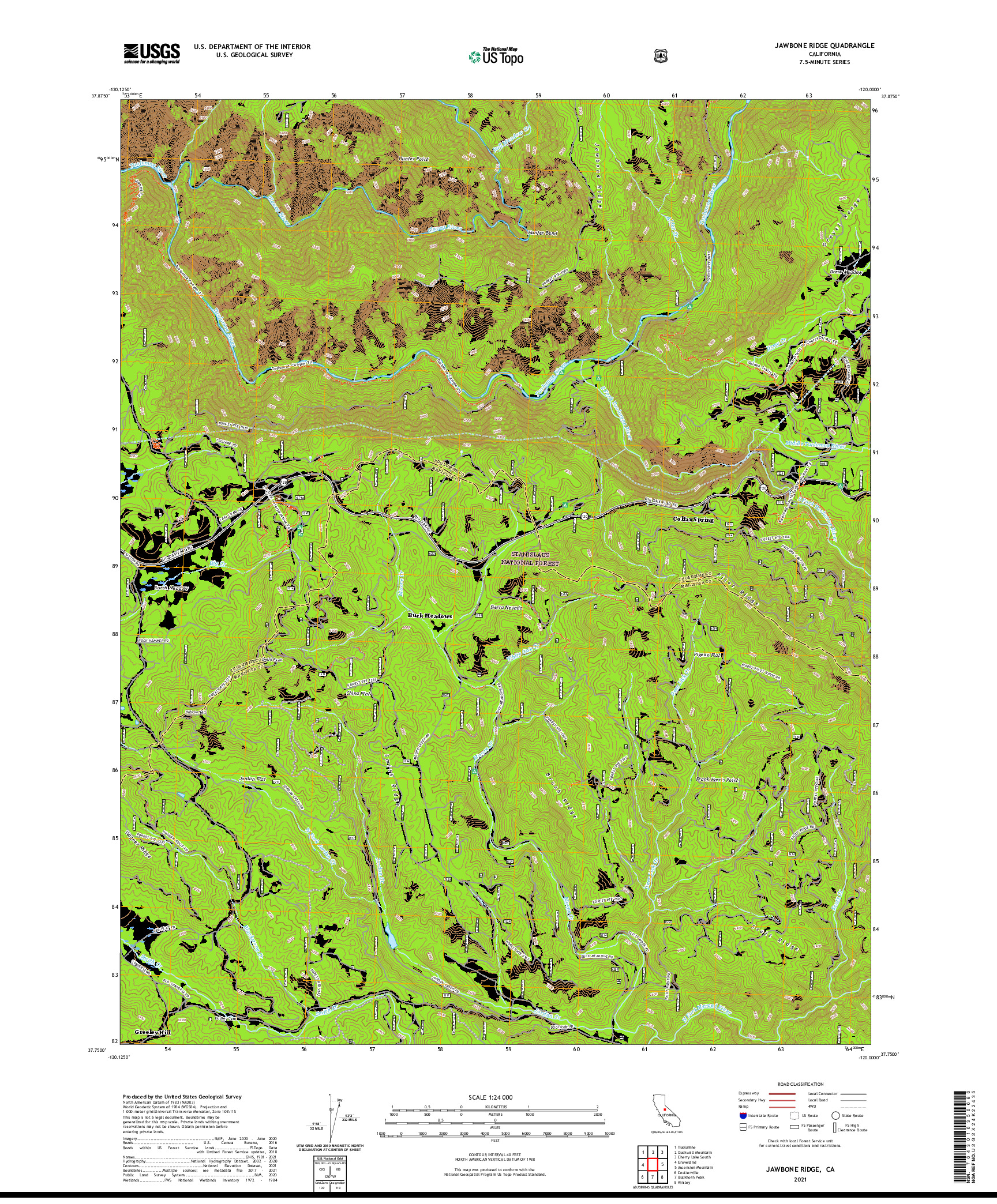 US TOPO 7.5-MINUTE MAP FOR JAWBONE RIDGE, CA