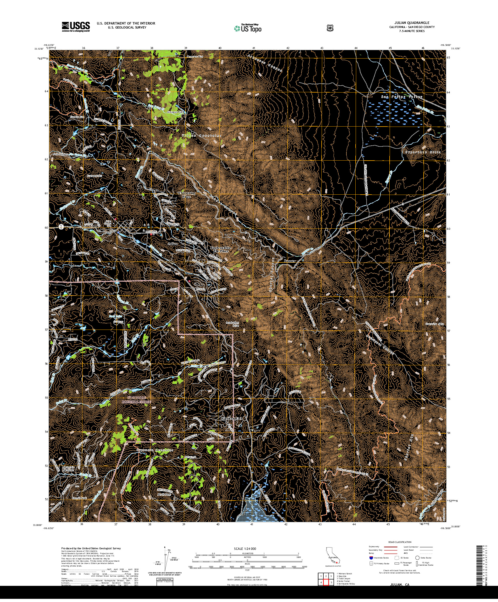 US TOPO 7.5-MINUTE MAP FOR JULIAN, CA