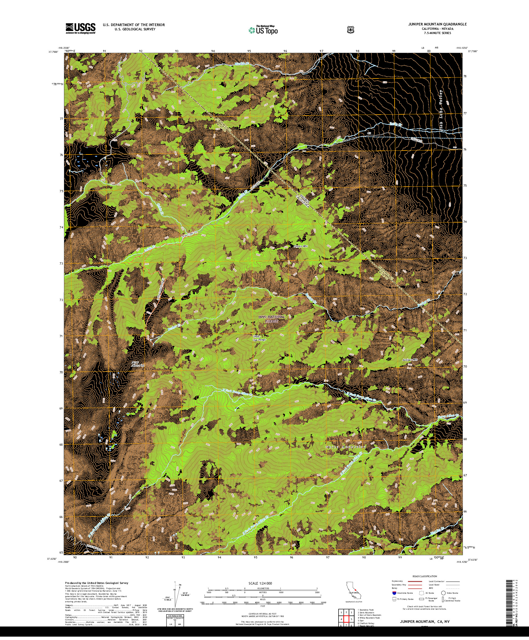 US TOPO 7.5-MINUTE MAP FOR JUNIPER MOUNTAIN, CA,NV