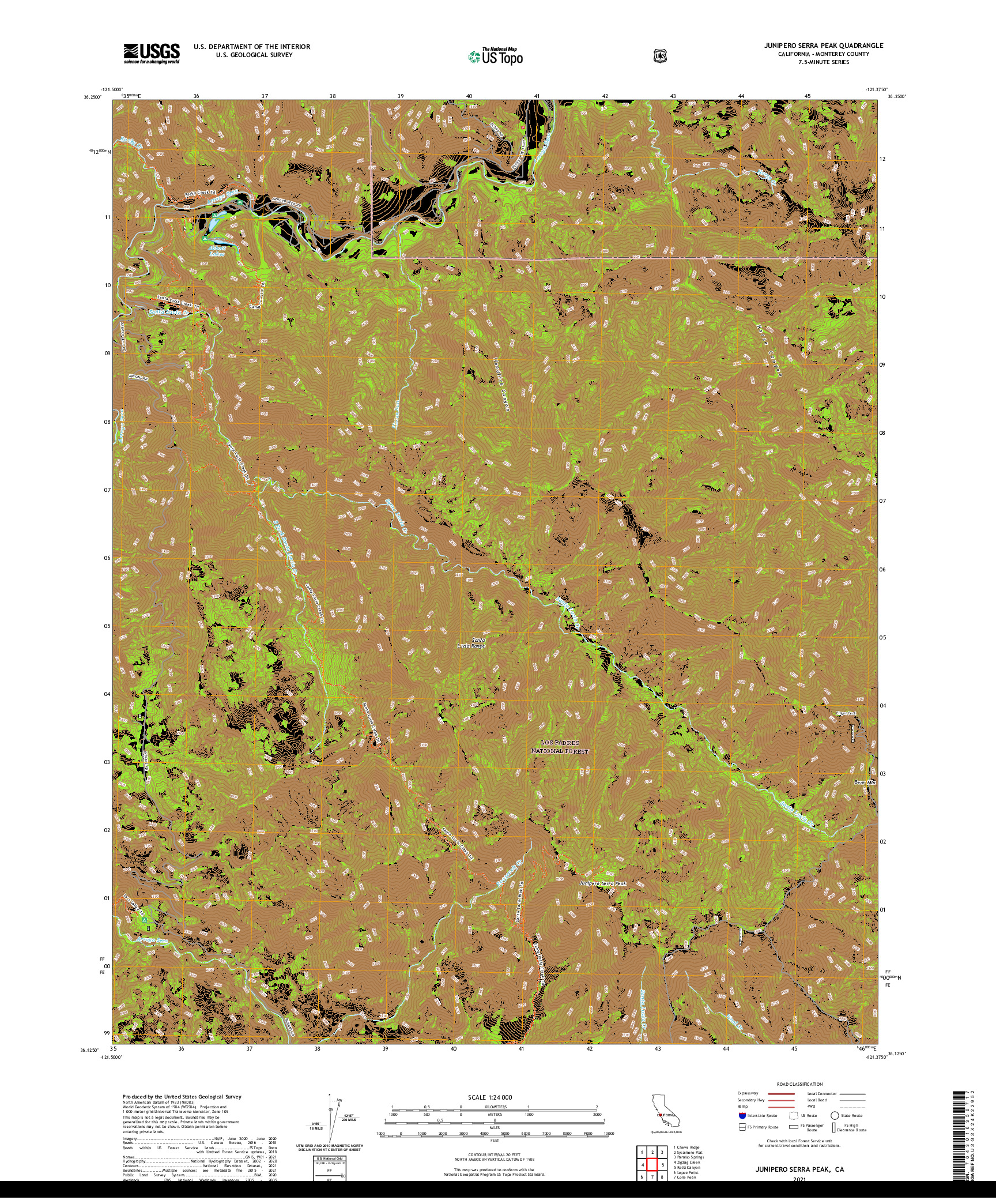 US TOPO 7.5-MINUTE MAP FOR JUNIPERO SERRA PEAK, CA