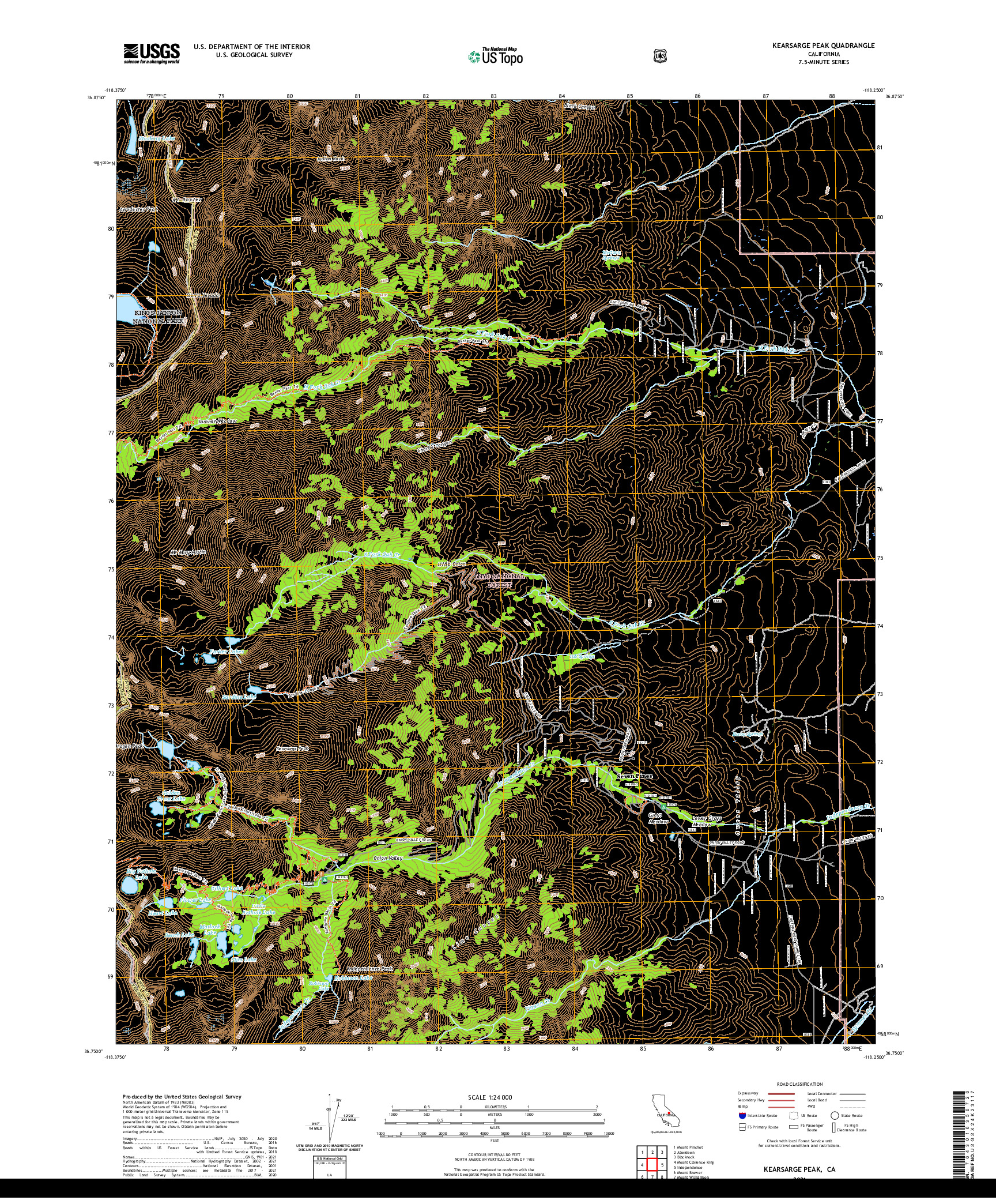 US TOPO 7.5-MINUTE MAP FOR KEARSARGE PEAK, CA