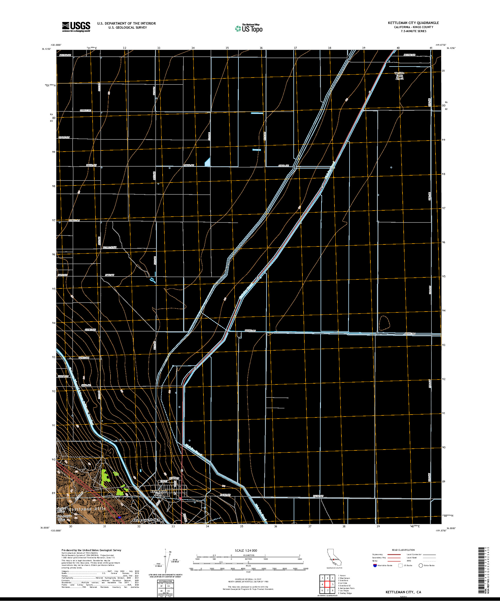 US TOPO 7.5-MINUTE MAP FOR KETTLEMAN CITY, CA