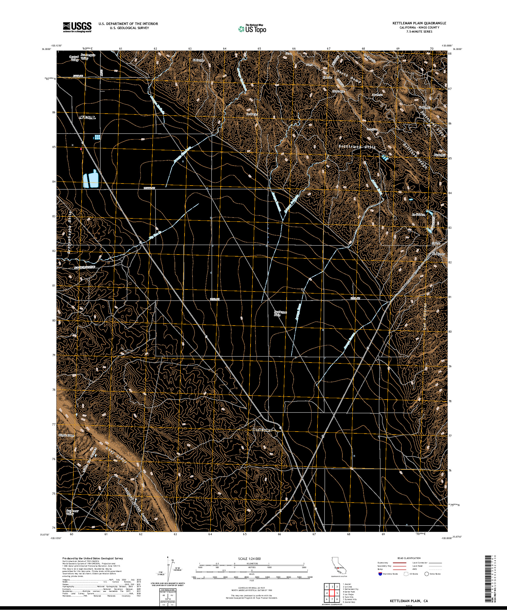 US TOPO 7.5-MINUTE MAP FOR KETTLEMAN PLAIN, CA