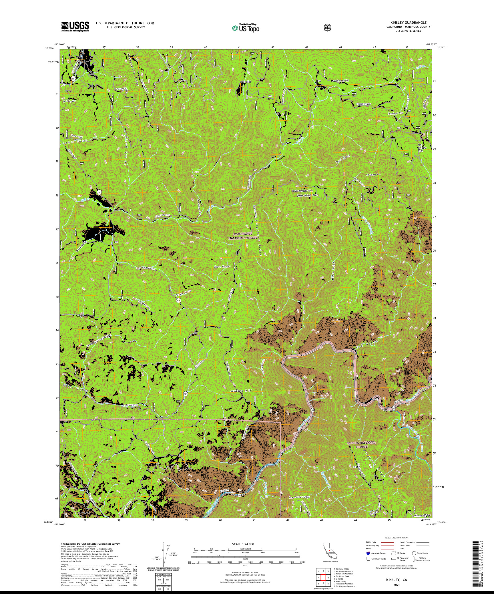 US TOPO 7.5-MINUTE MAP FOR KINSLEY, CA