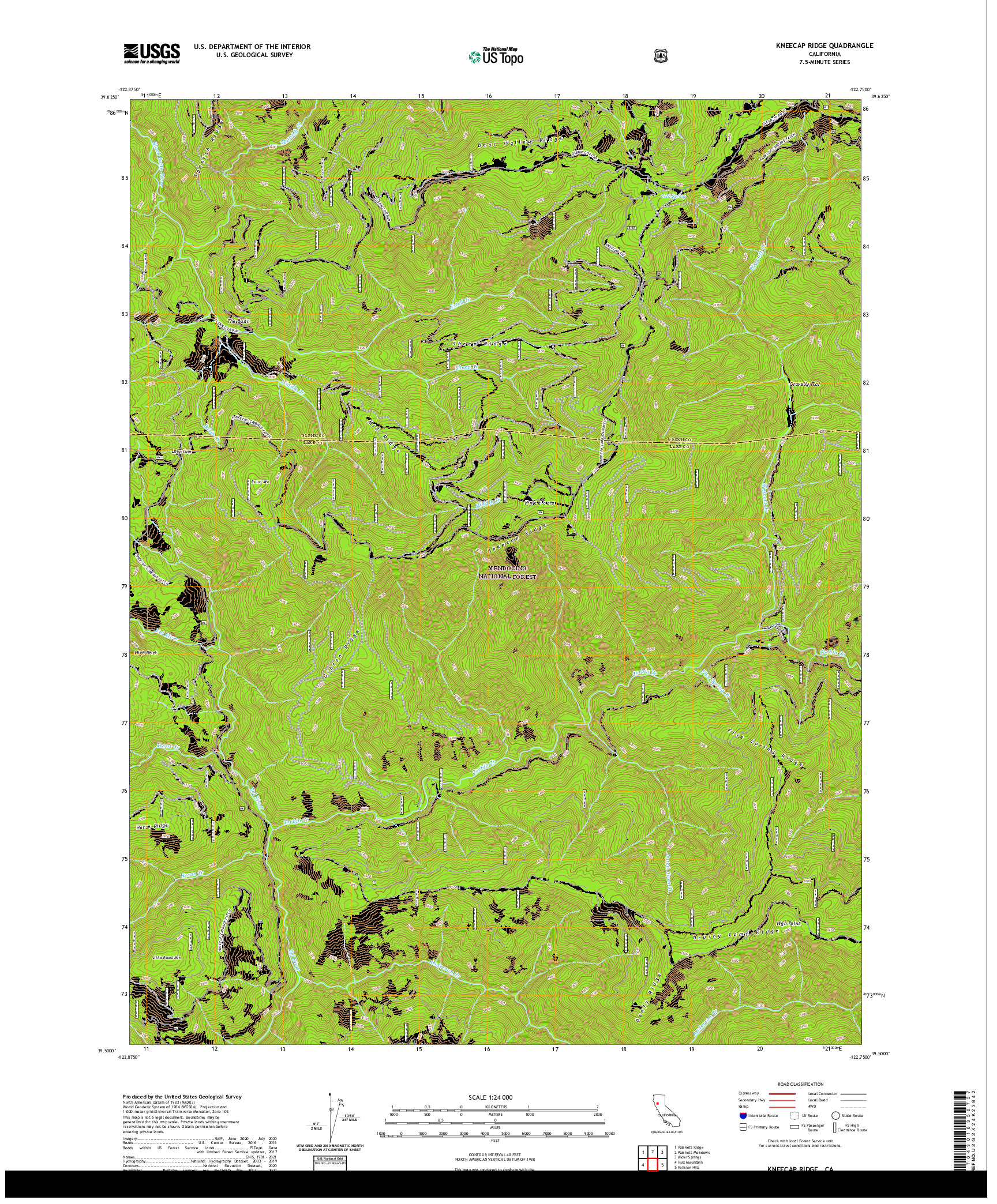 US TOPO 7.5-MINUTE MAP FOR KNEECAP RIDGE, CA